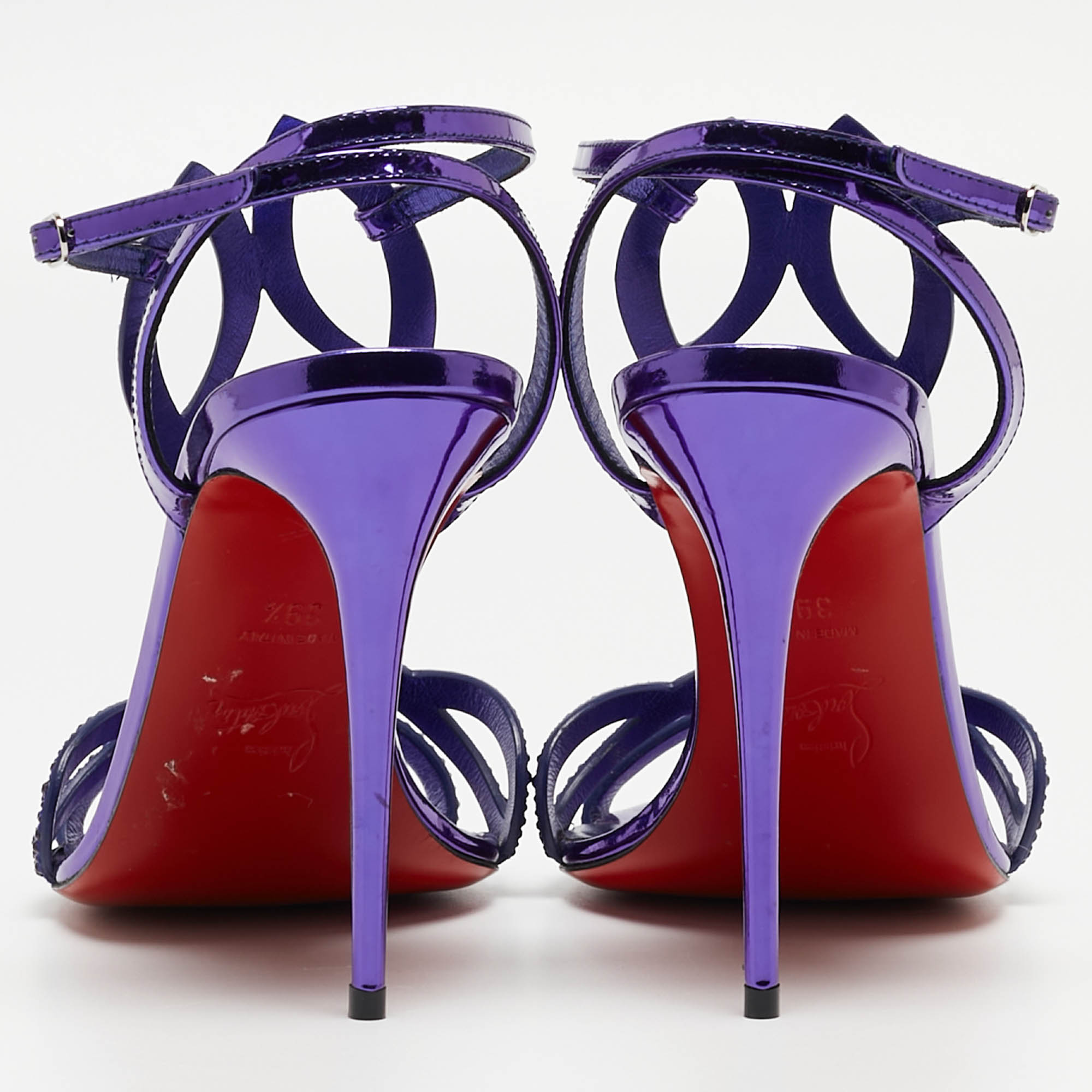 Christian Louboutin Purple Crystal Embellished Patent Leather Double L Sandals Size 39.5