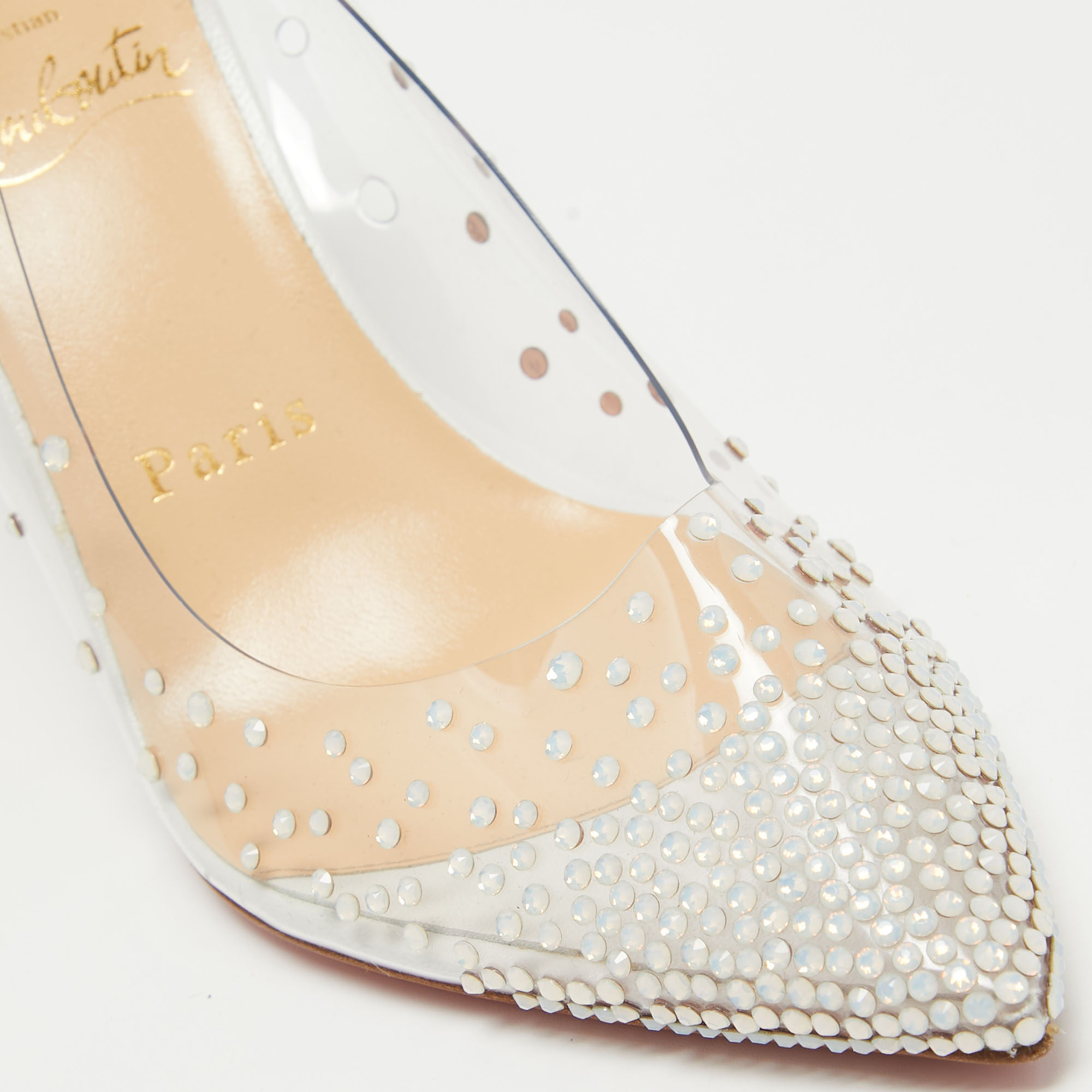 Christian Louboutin White Leather And PVC Degrastrass Pumps Size 36