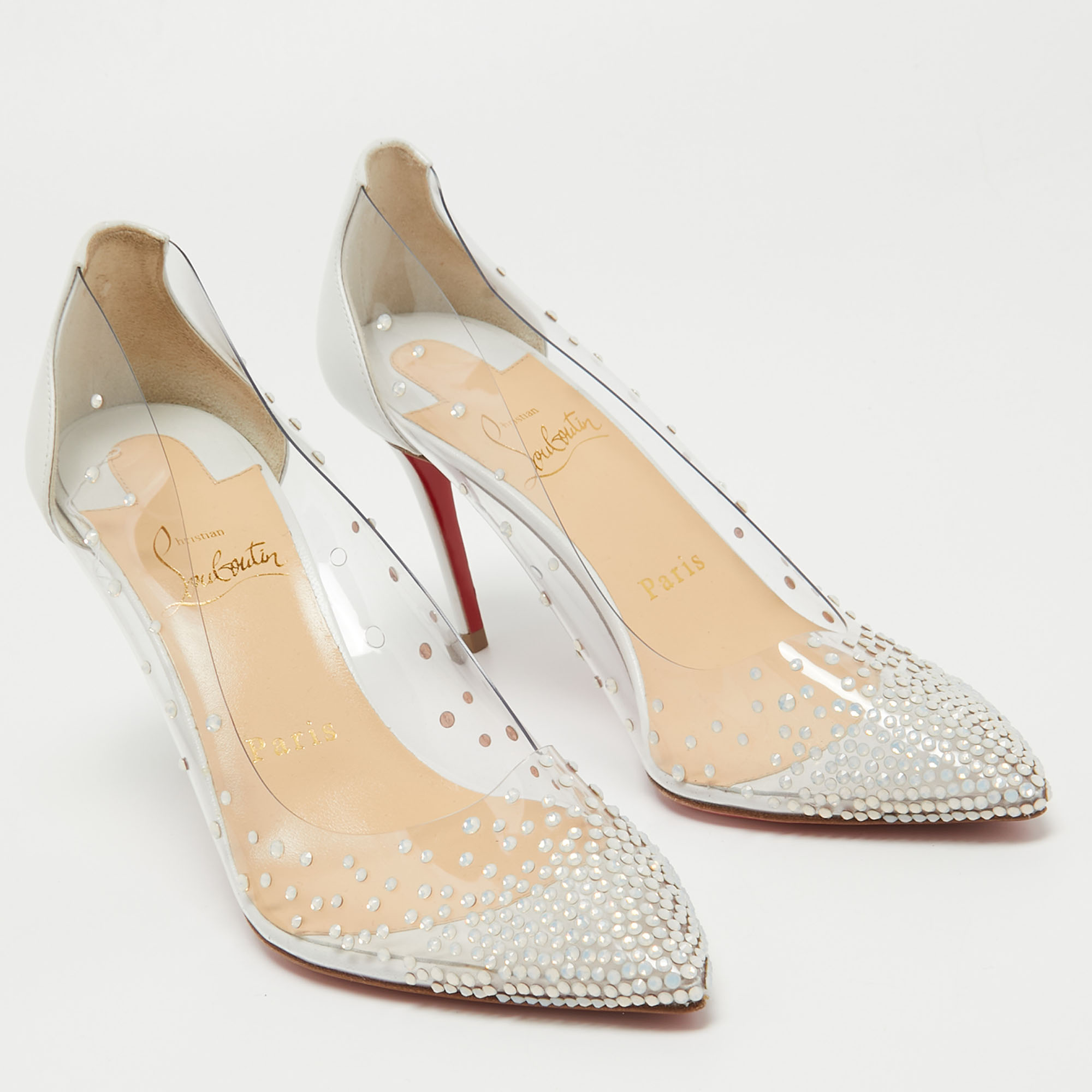Christian Louboutin White Leather And PVC Degrastrass Pumps Size 36