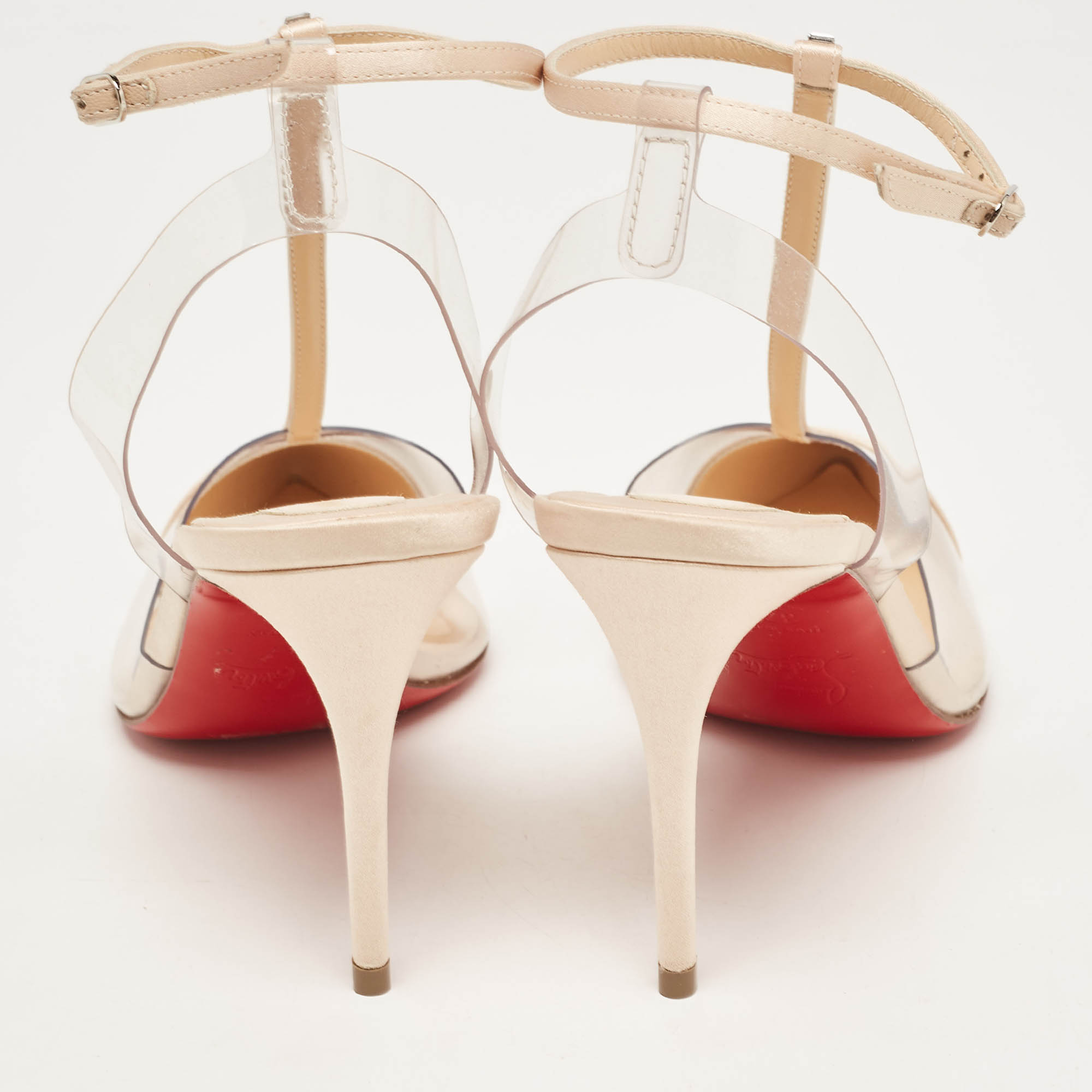 Christian Louboutin  Beige PVC And Satin Nosy  Ankle Strap Pumps Size  37.5