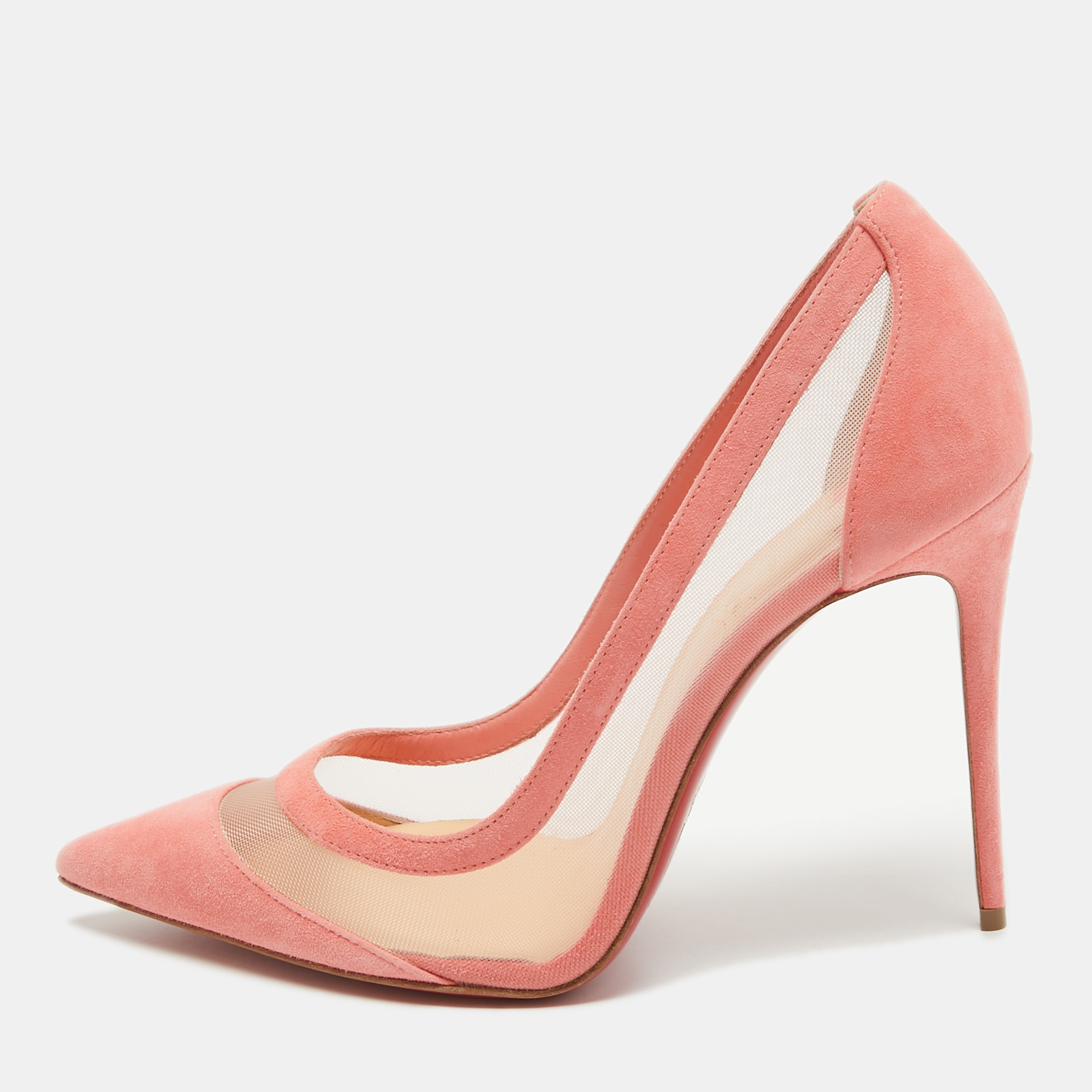 Christian louboutin pink suede and mesh galativi pumps size 38.5