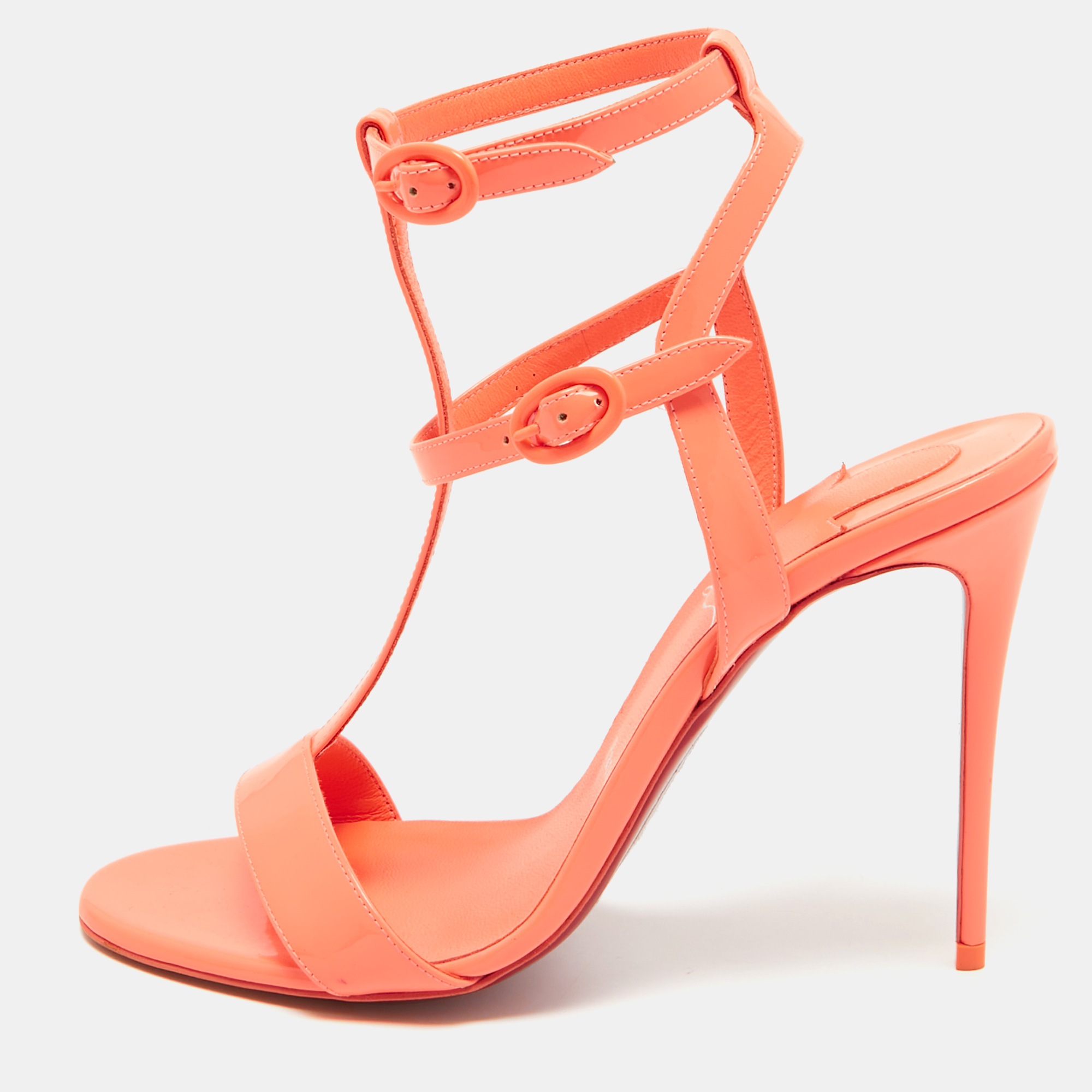 Christian louboutin peach pink patent leather mara sandals size 39