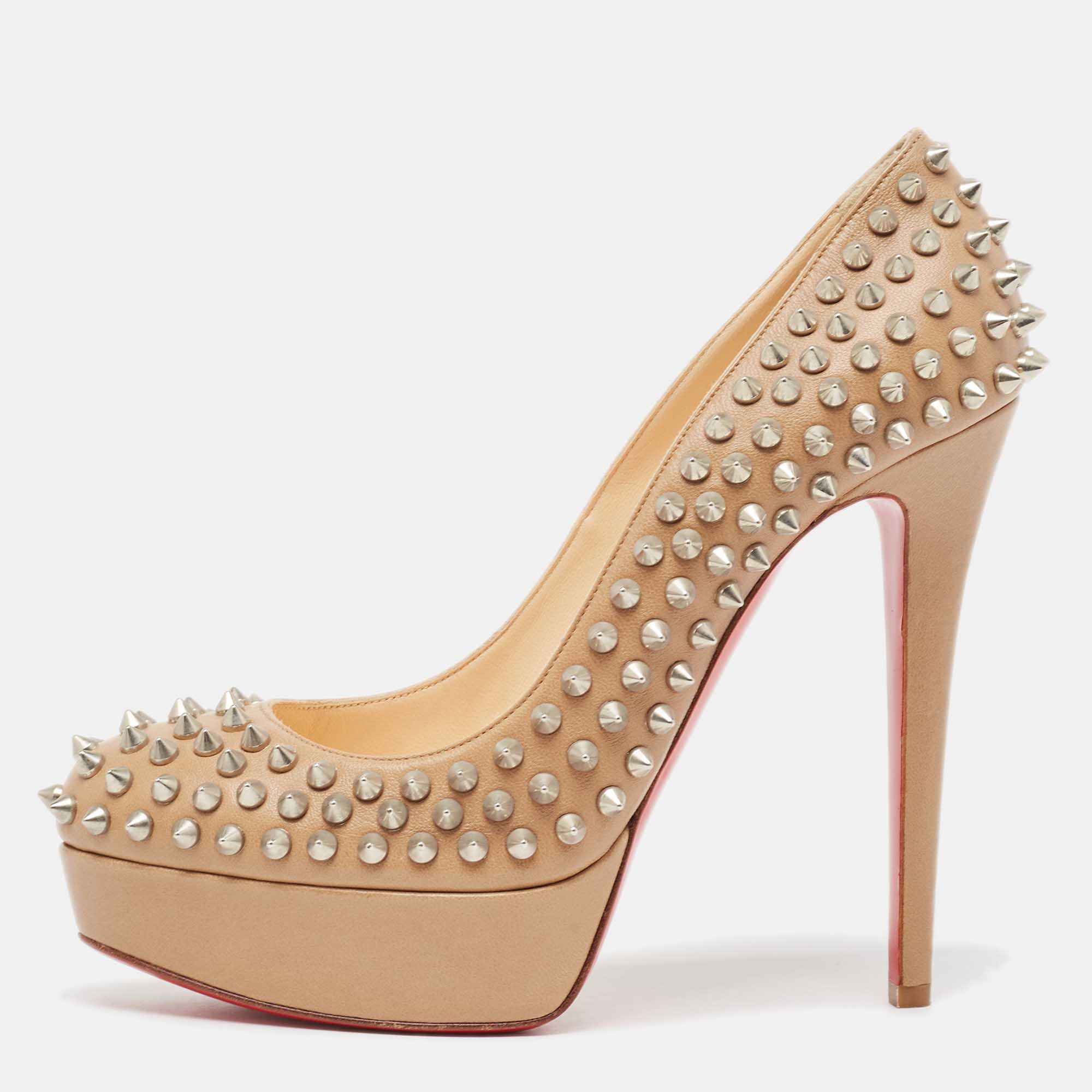 Christian louboutin brown leather spike pumps size 39