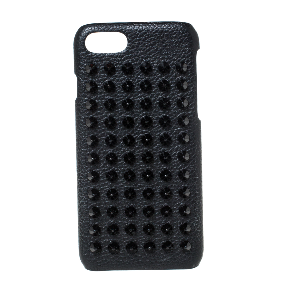 Christian Louboutin Black Leather Spiked iPhone 8 Case