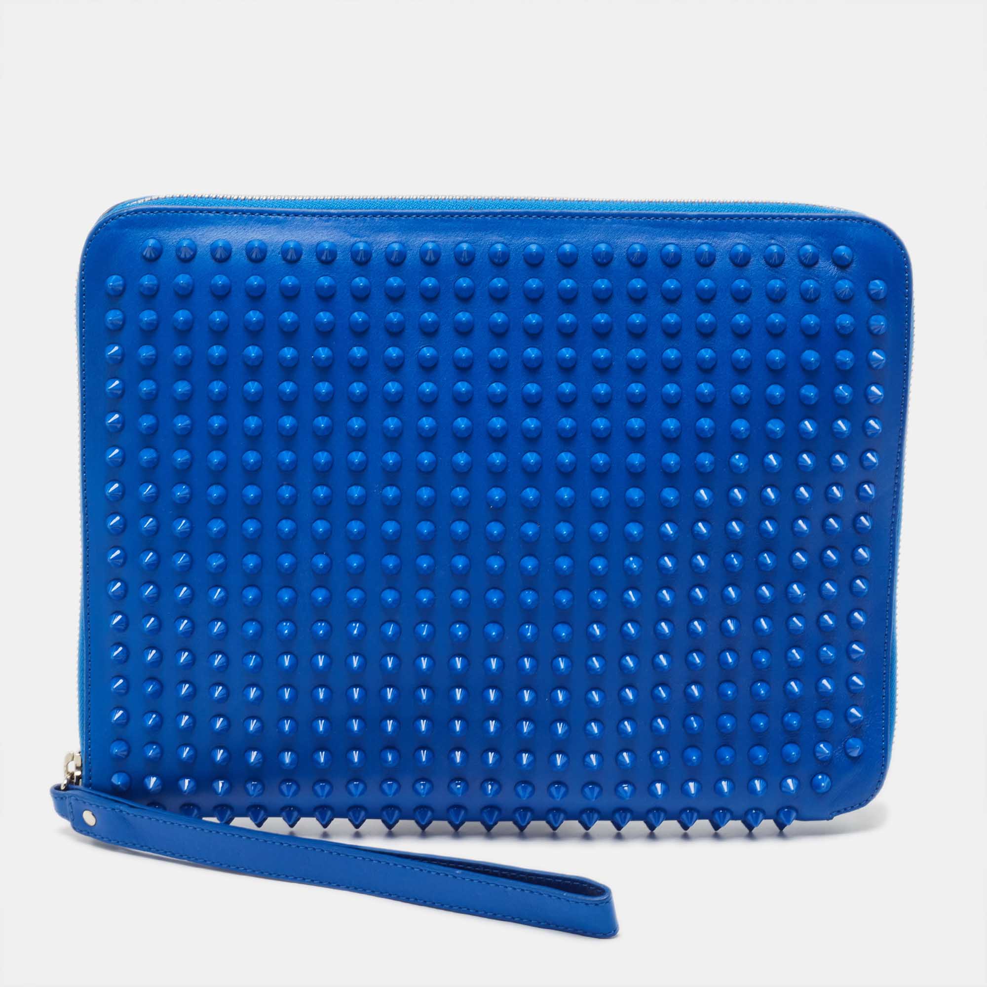 Christian Louboutin Blue Leather Studded IPad Case