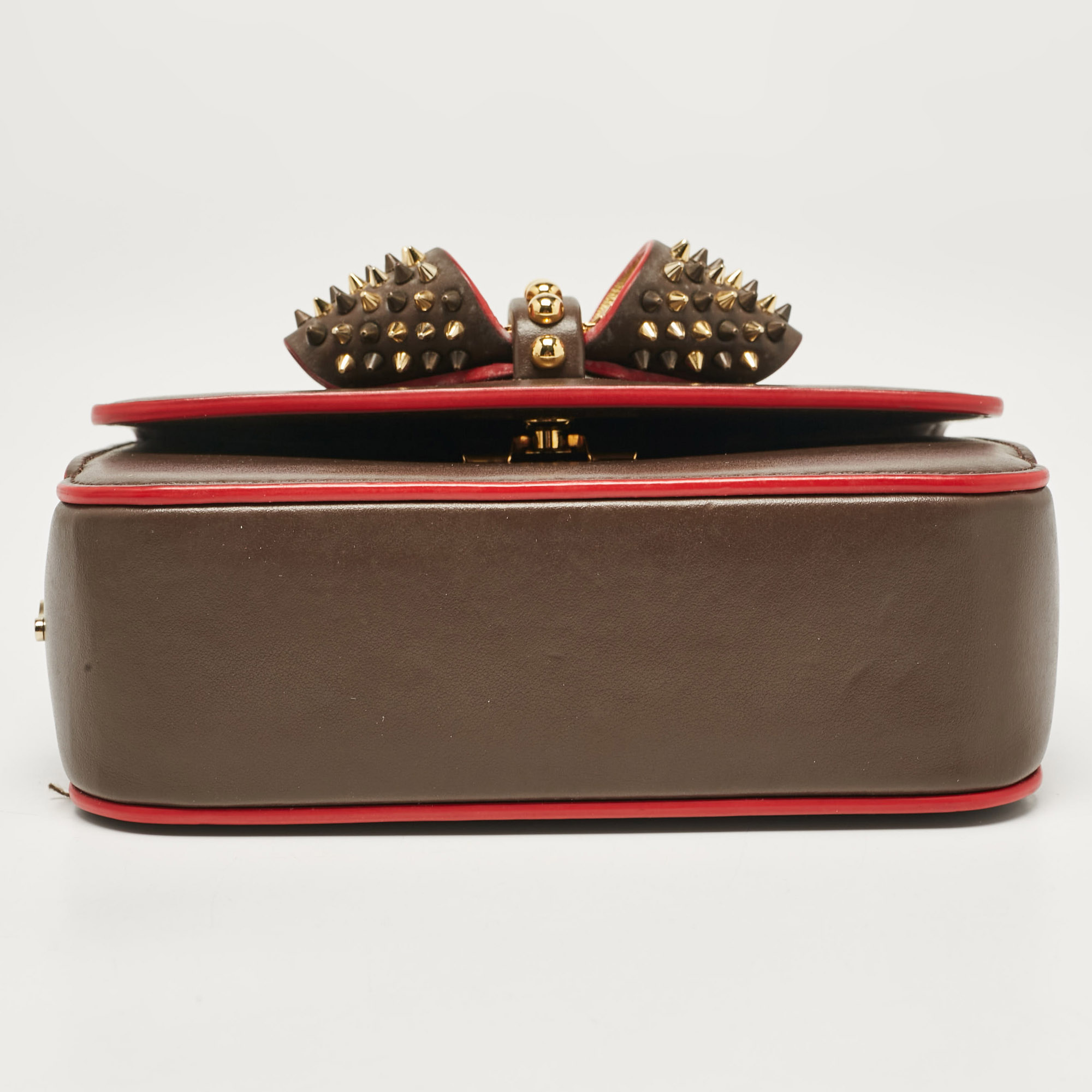 Christian Louboutin Brown Leather Spikes Sweet Charity Shoulder Bag