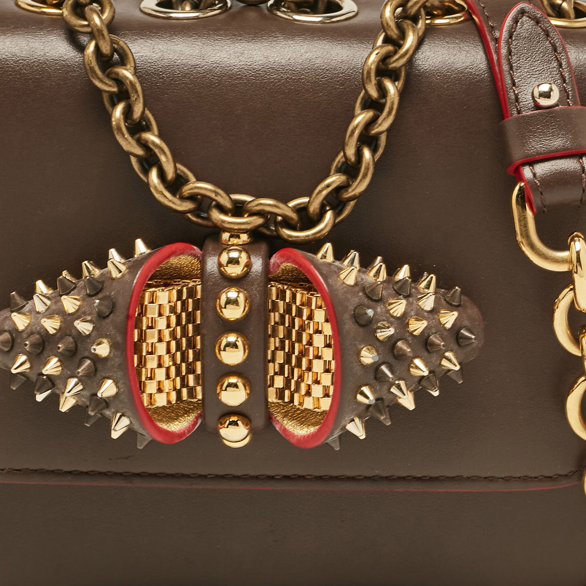 Christian Louboutin Brown Leather Spikes Sweet Charity Shoulder Bag