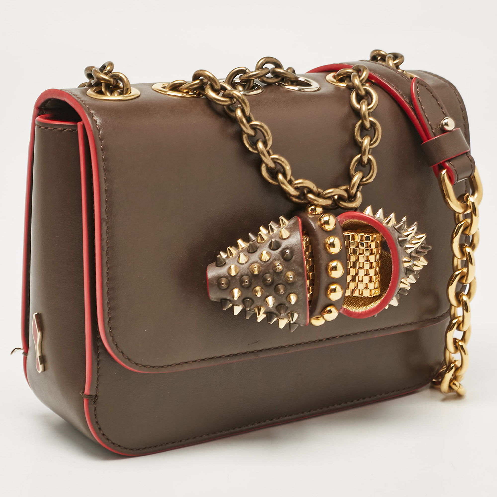 Christian Louboutin Brown Leather Spikes Sweet Charity Shoulder Bag