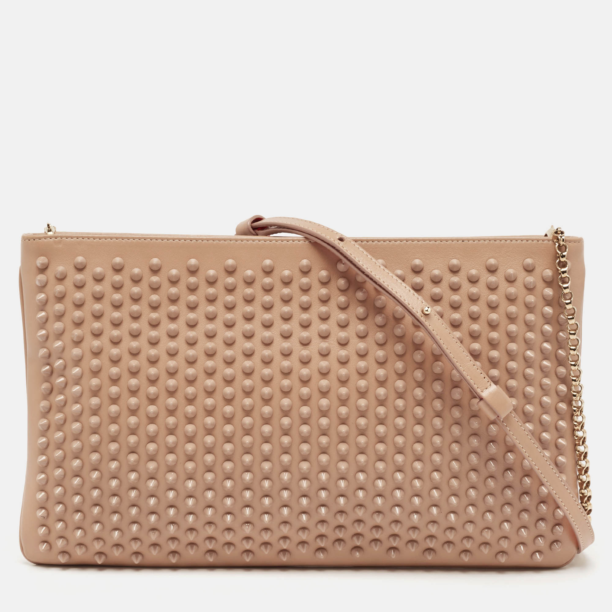 Christian Louboutin Beige Leather Spike Clutch Bag