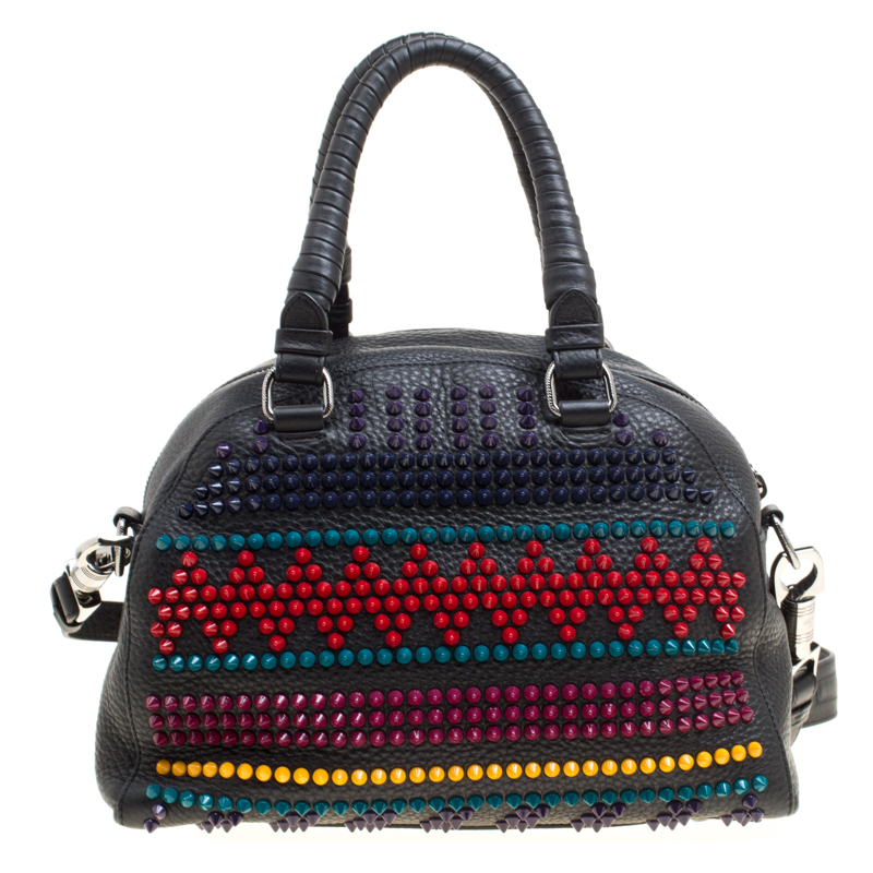 Christian Louboutin Black/Multicolor Leather Spike Studded Bowler Bag