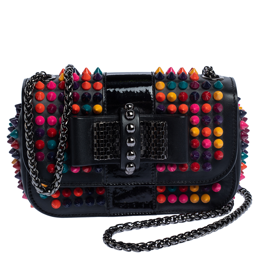 Image of Christian Louboutin Black Leather Mini Spiked Sweet Charity Shoulder Bag