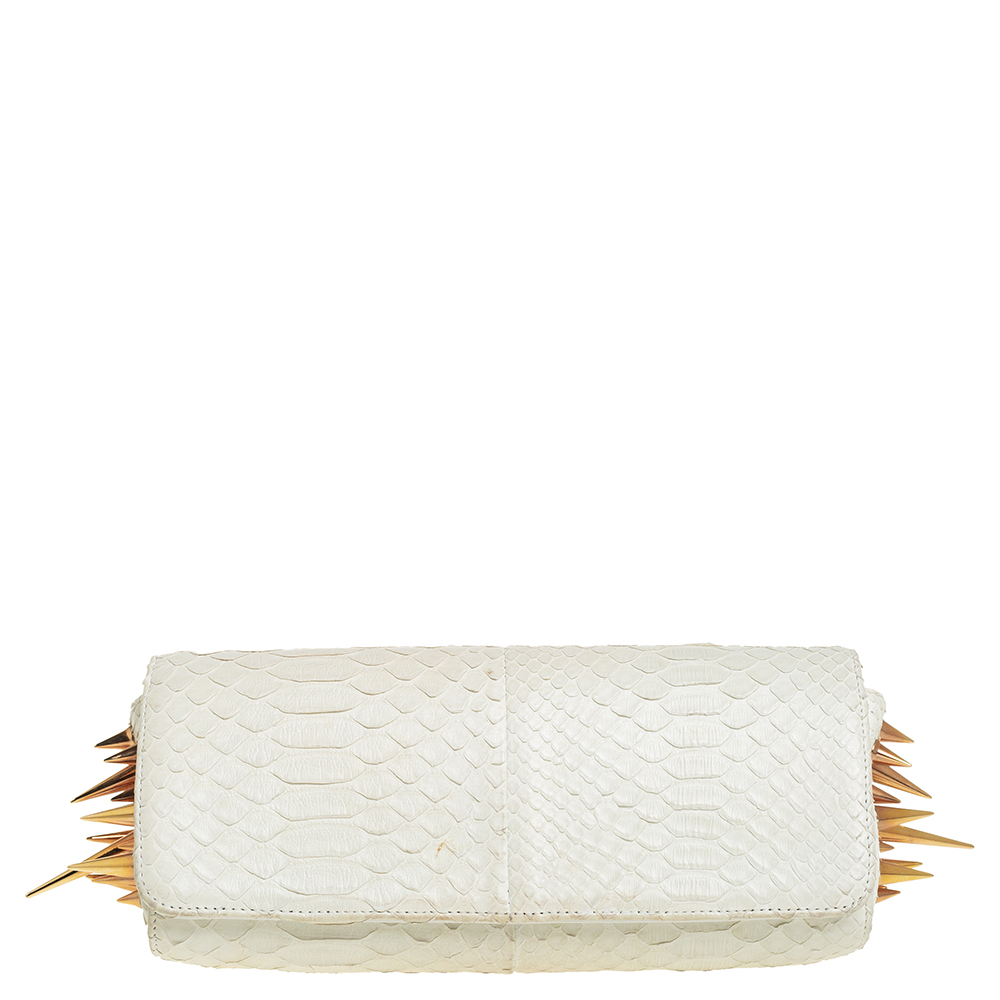 Christian Louboutin White Python Marquise Spiked Clutch