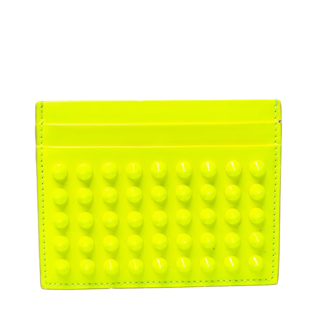 Christian Louboutin Neon Green Patent Leather Kios Spike Card Holder
