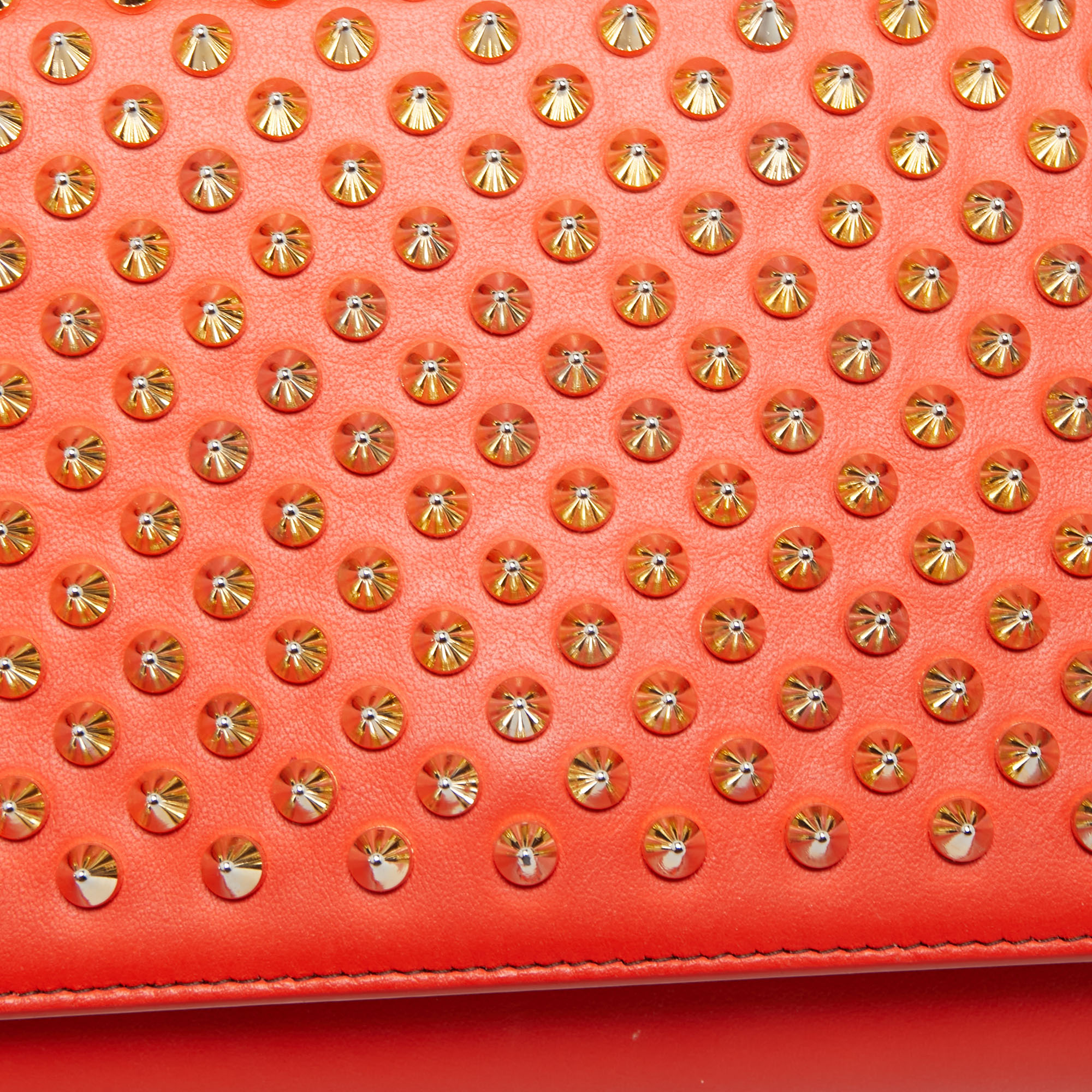 Christian Louboutin Orange Leather Paloma Spiked Chain Clutch