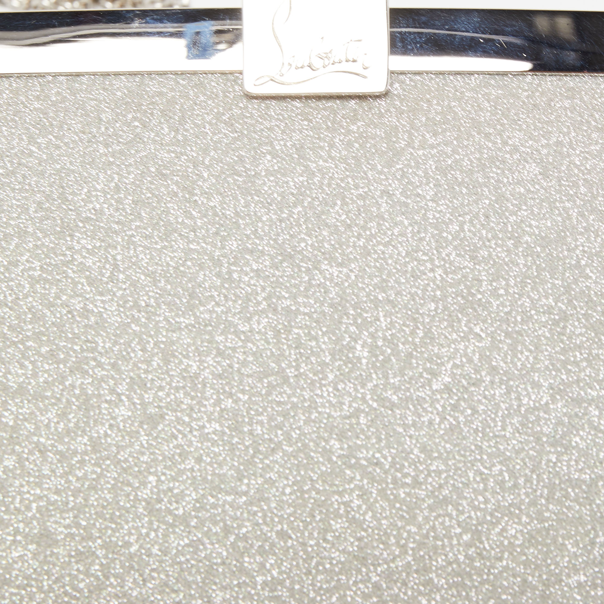 Christian Louboutin Silver Glitter Leather Palmette Chain Clutch