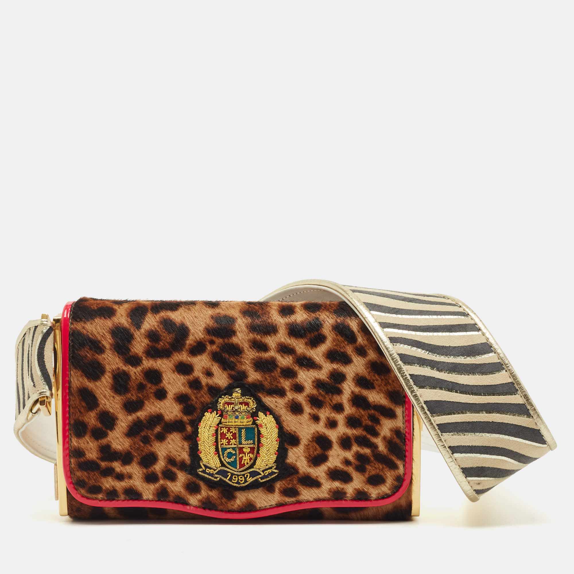 Christian louboutin multicolor leopard calfhair and leather small carrie ecusson crossbody bag
