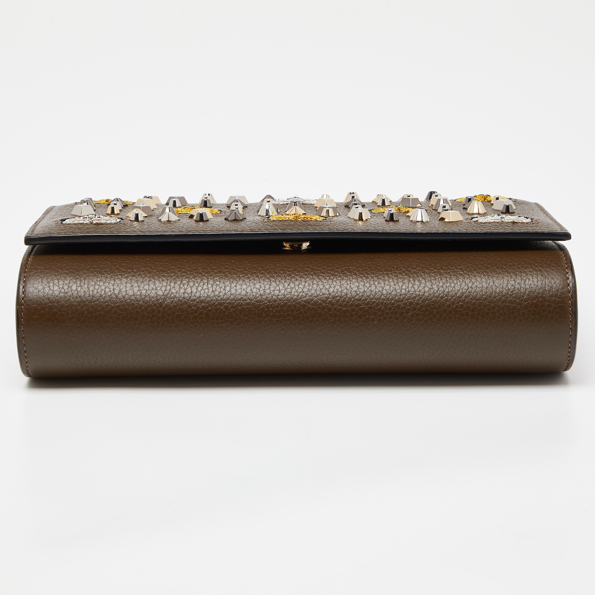 Christian Louboutin Olive Patent And Leather Paloma Embellished Chain Clutch