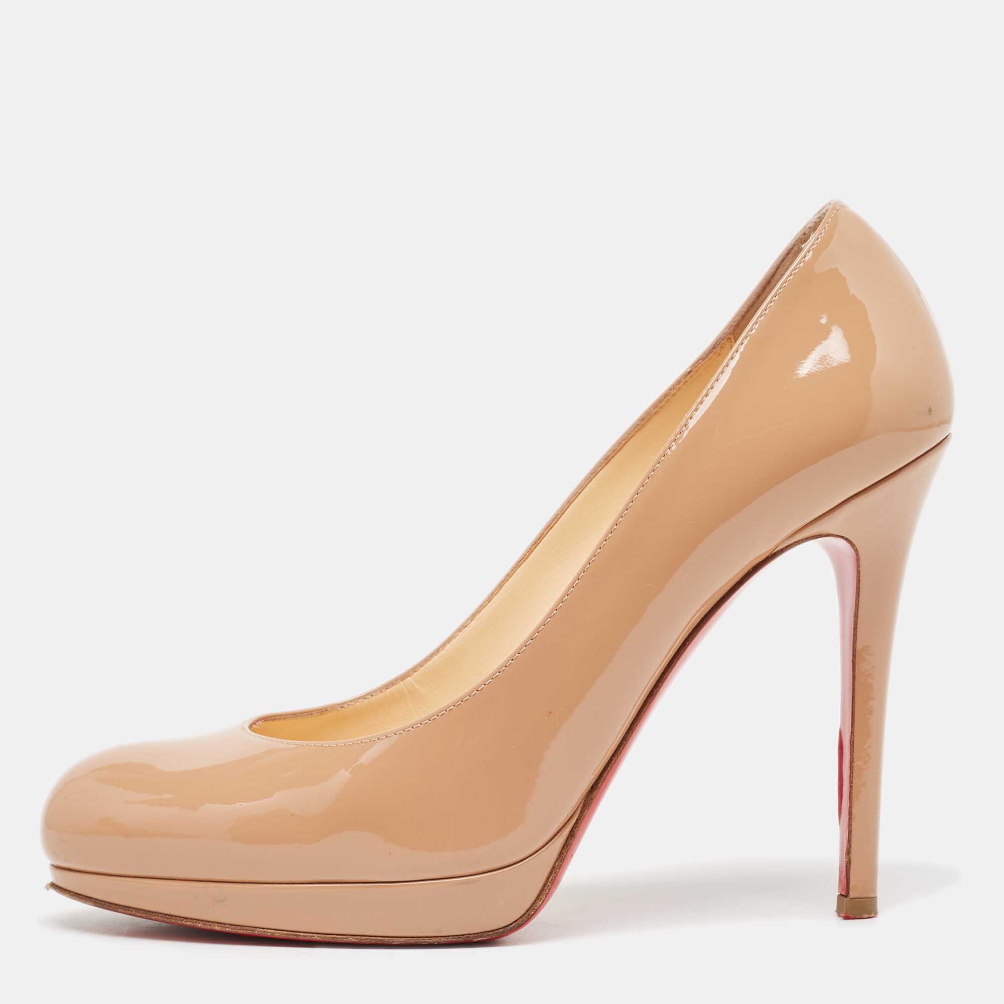 Christian louboutin beige patent new simple pumps size 36.5