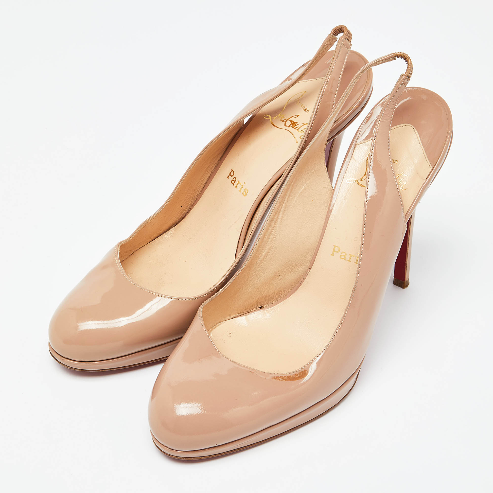 Christian Louboutin Beige Leather Round Toe Singback Pumps Size 39.5