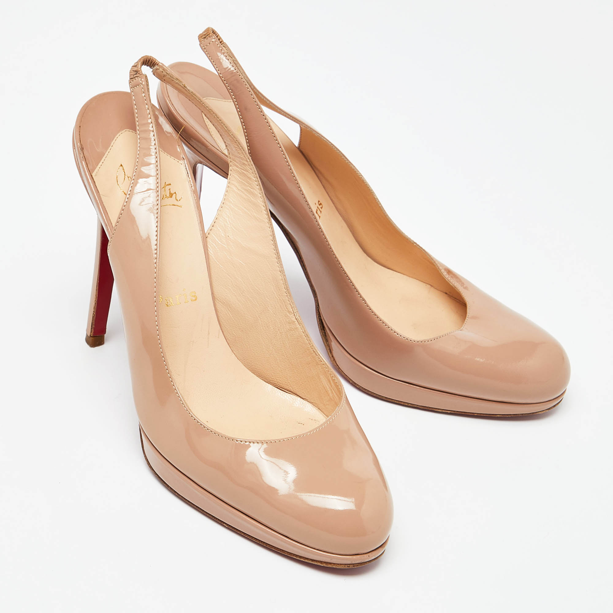 Christian Louboutin Beige Leather Round Toe Singback Pumps Size 39.5