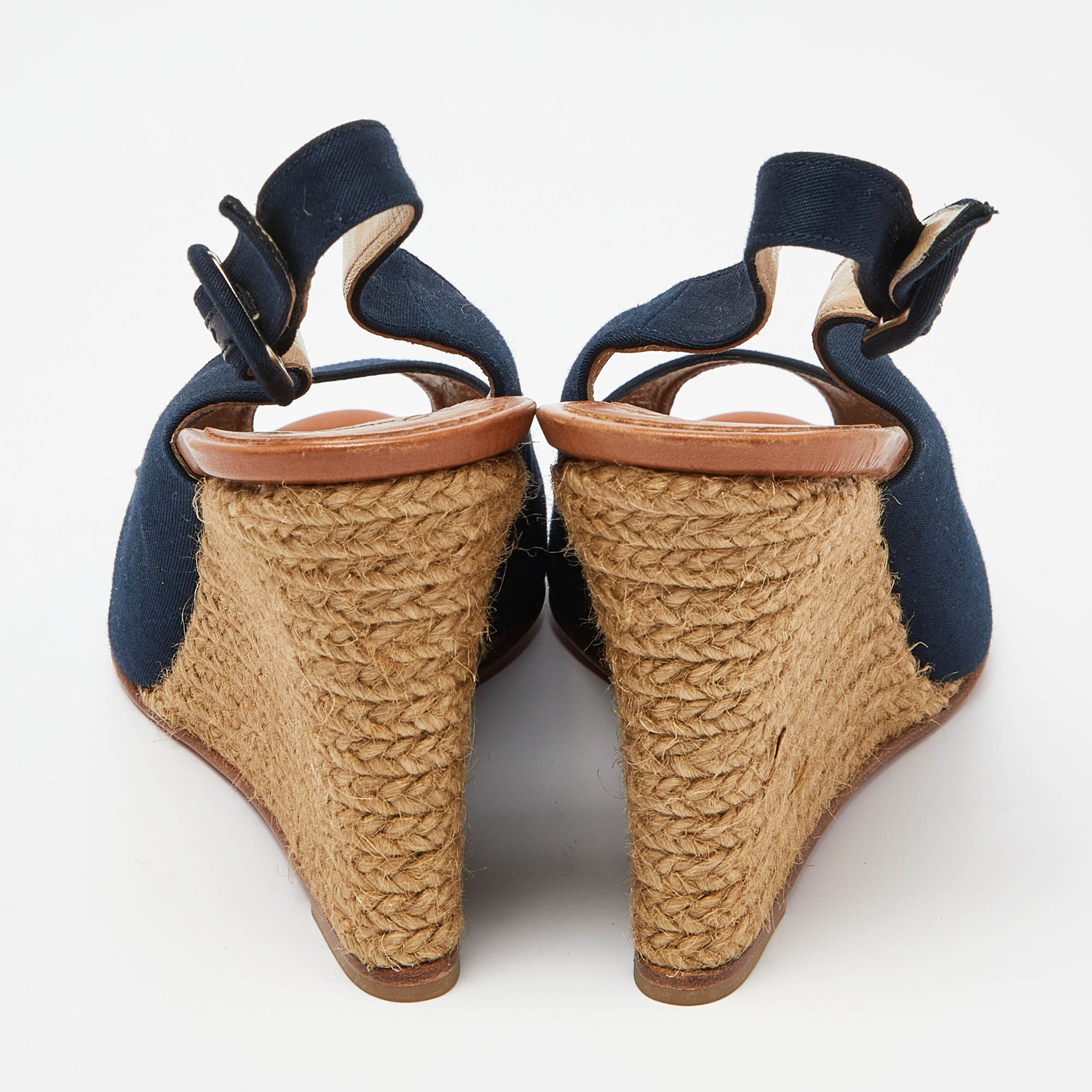 Christian Louboutin Navy Blue Canvas Puglia Espadrille Wedge Sandals Size 39