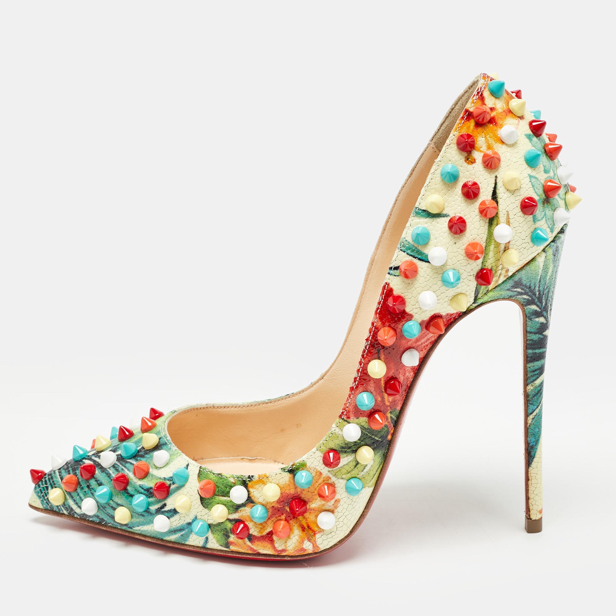 Christian louboutin multicolor hawaiian print crackled leather follies spikes pumps size 37