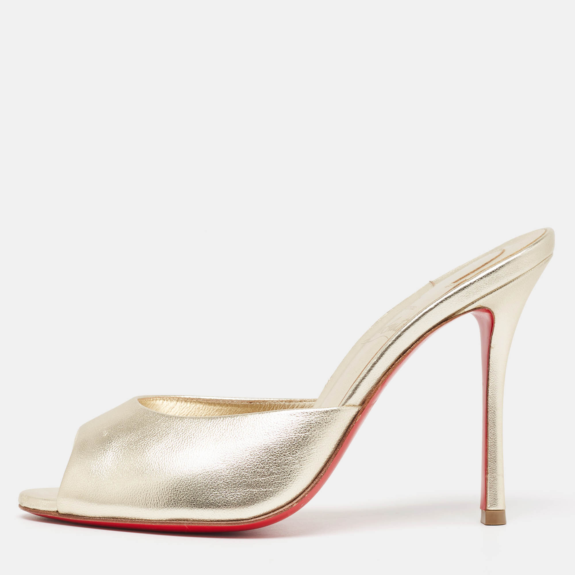 Christian louboutin silver leather me dolly open toe slide sandals size 36