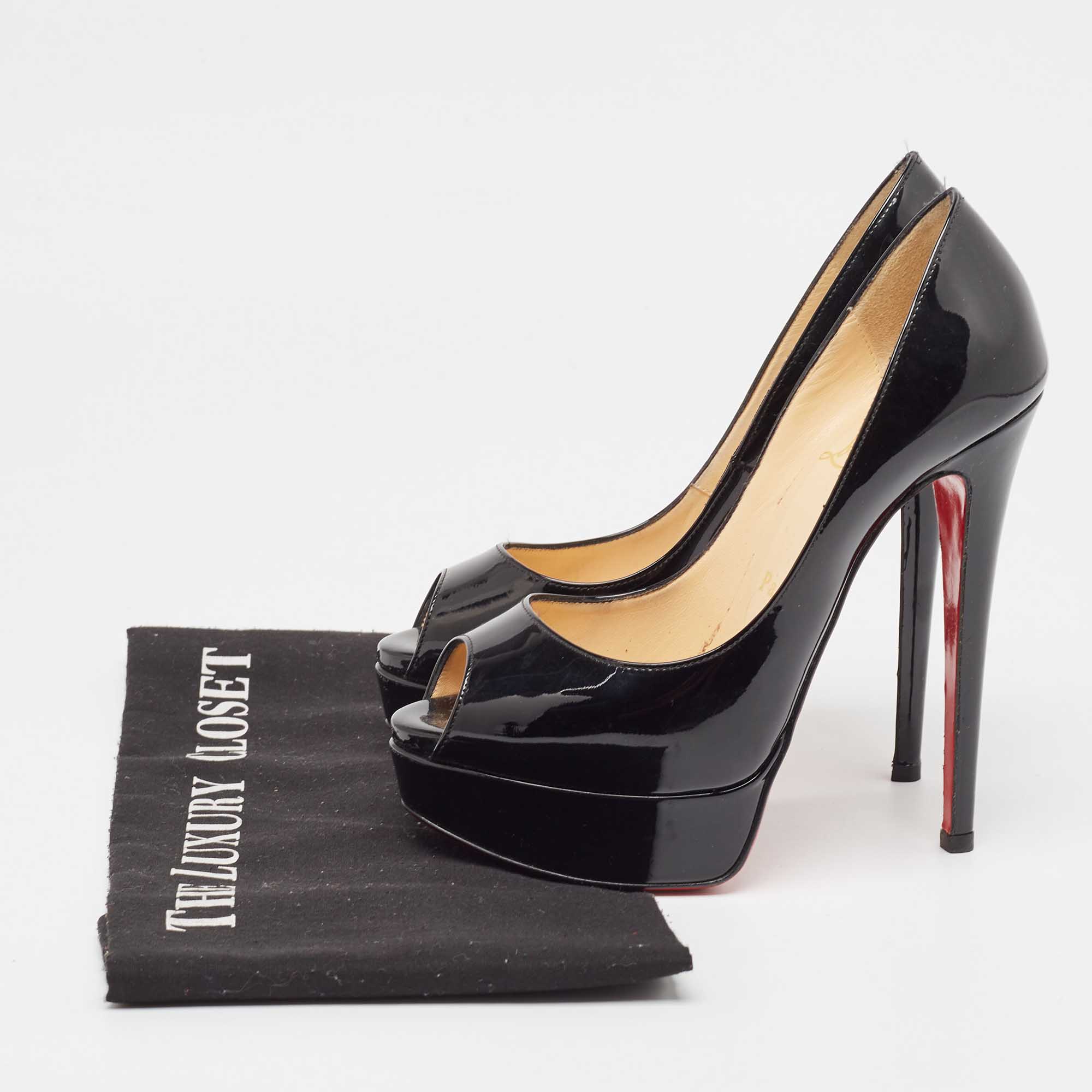 Christian Louboutin Black Patent Leather Lady Peep Pumps Size 35.5