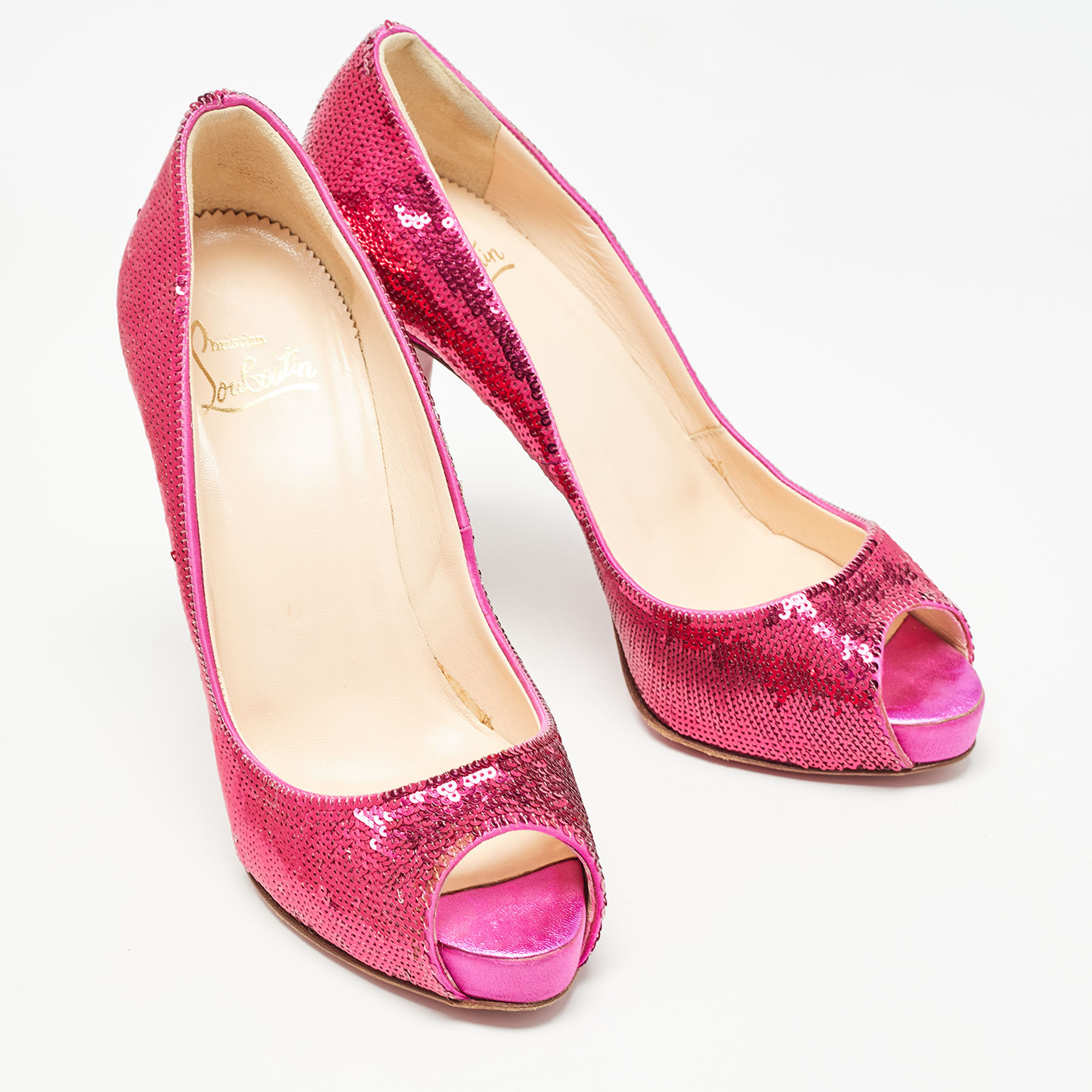 Christian Louboutin Pink Sequins Very Prive  Pumps Size 38.5