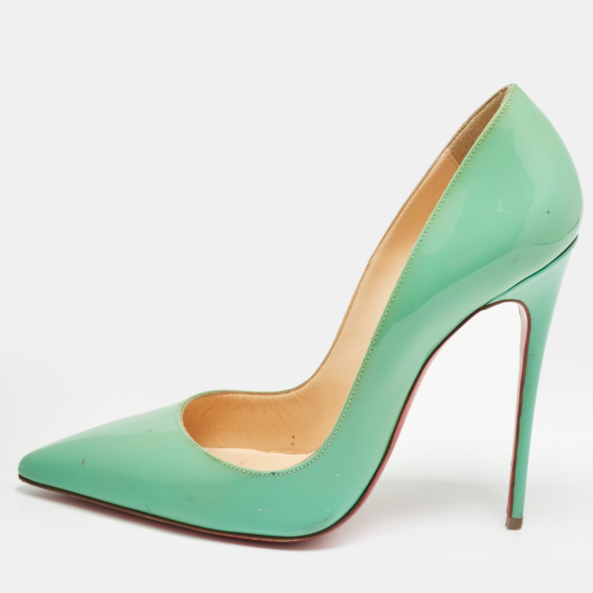 Christian louboutin green patent leather so kate pumps size 37