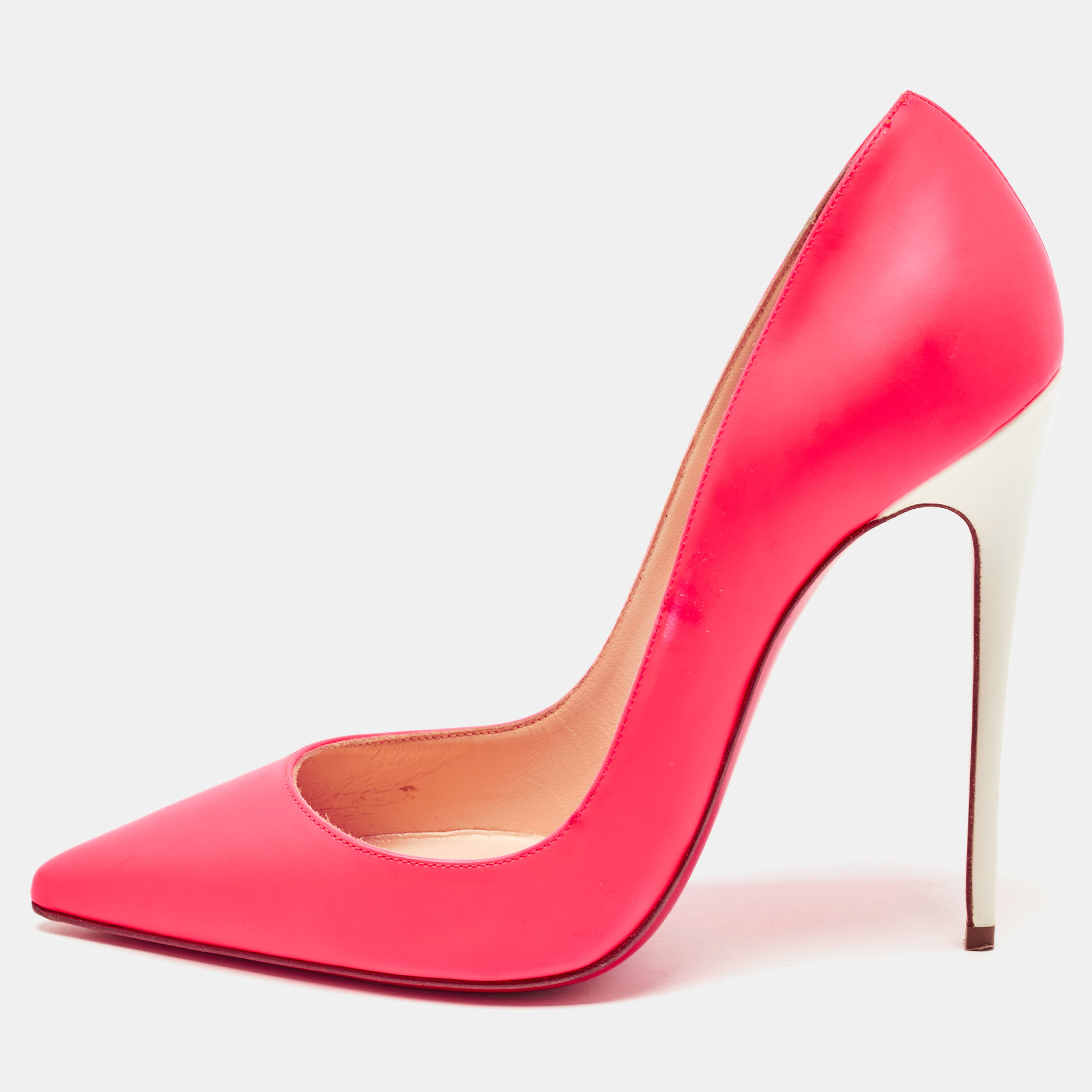 Christian louboutin neon pink leather so kate pumps size 37.5