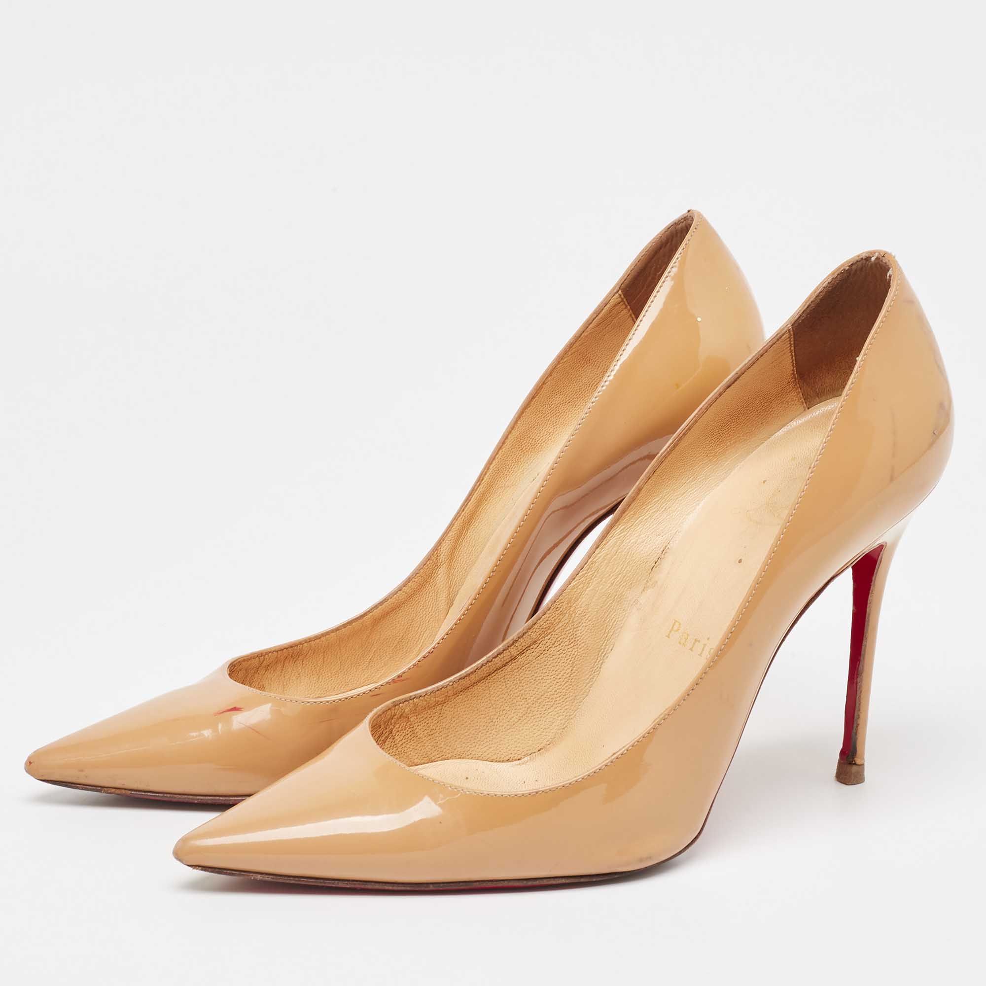 Christian Louboutin Beige Patent Leather Kate Pumps Size 37.5