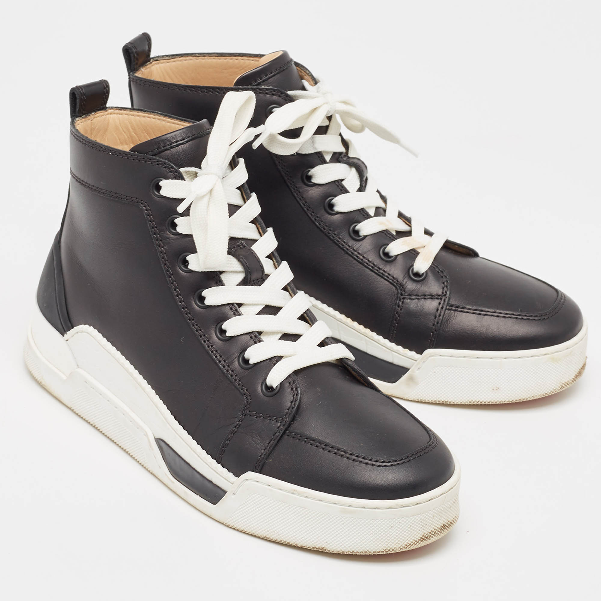 Christian Louboutin Black Leather Rankick High Top Sneakers Size 39