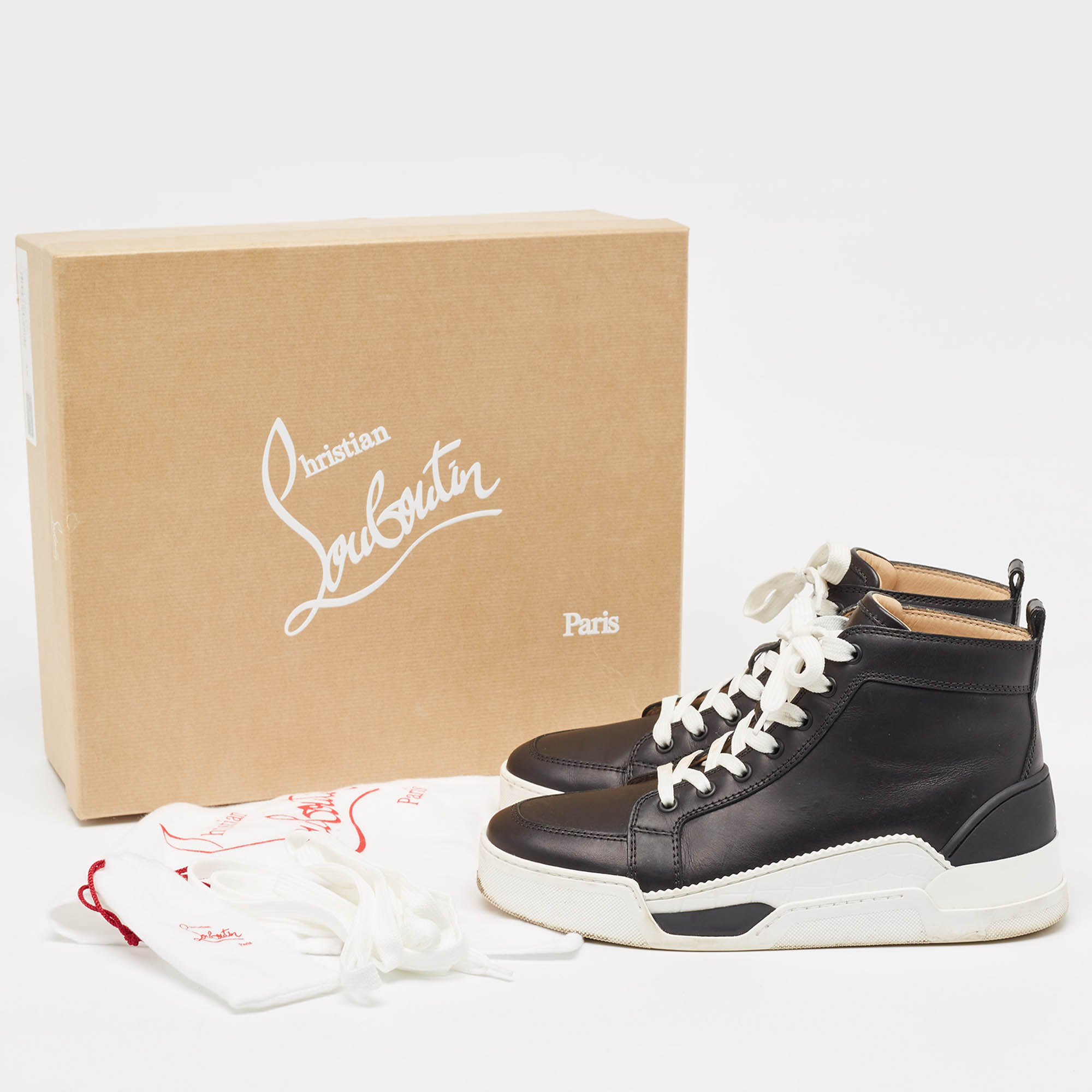 Christian Louboutin Black Leather Rankick High Top Sneakers Size 39