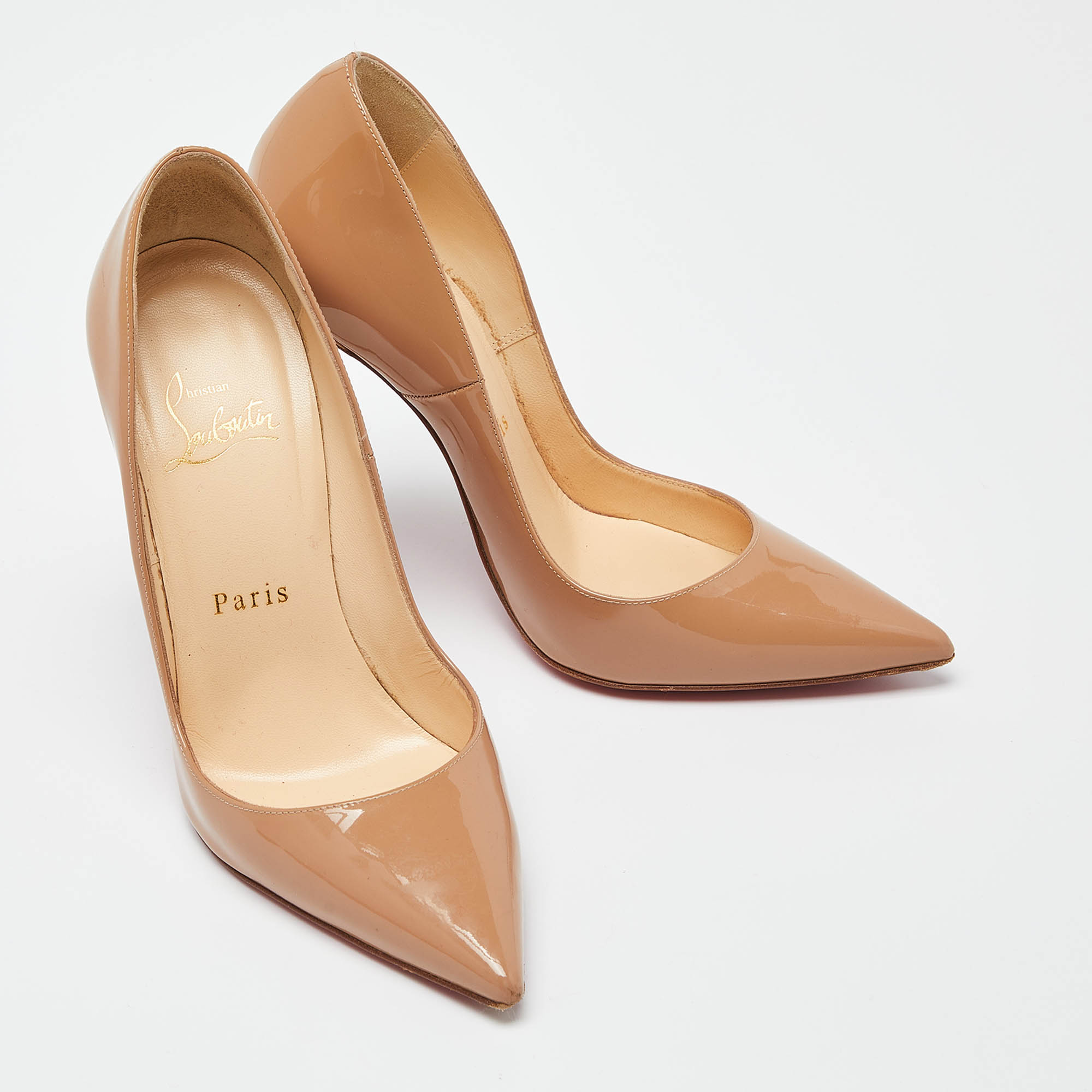 Christian Louboutin Beige Patent Leather Pigalle Pointed Toe Pumps Size 36