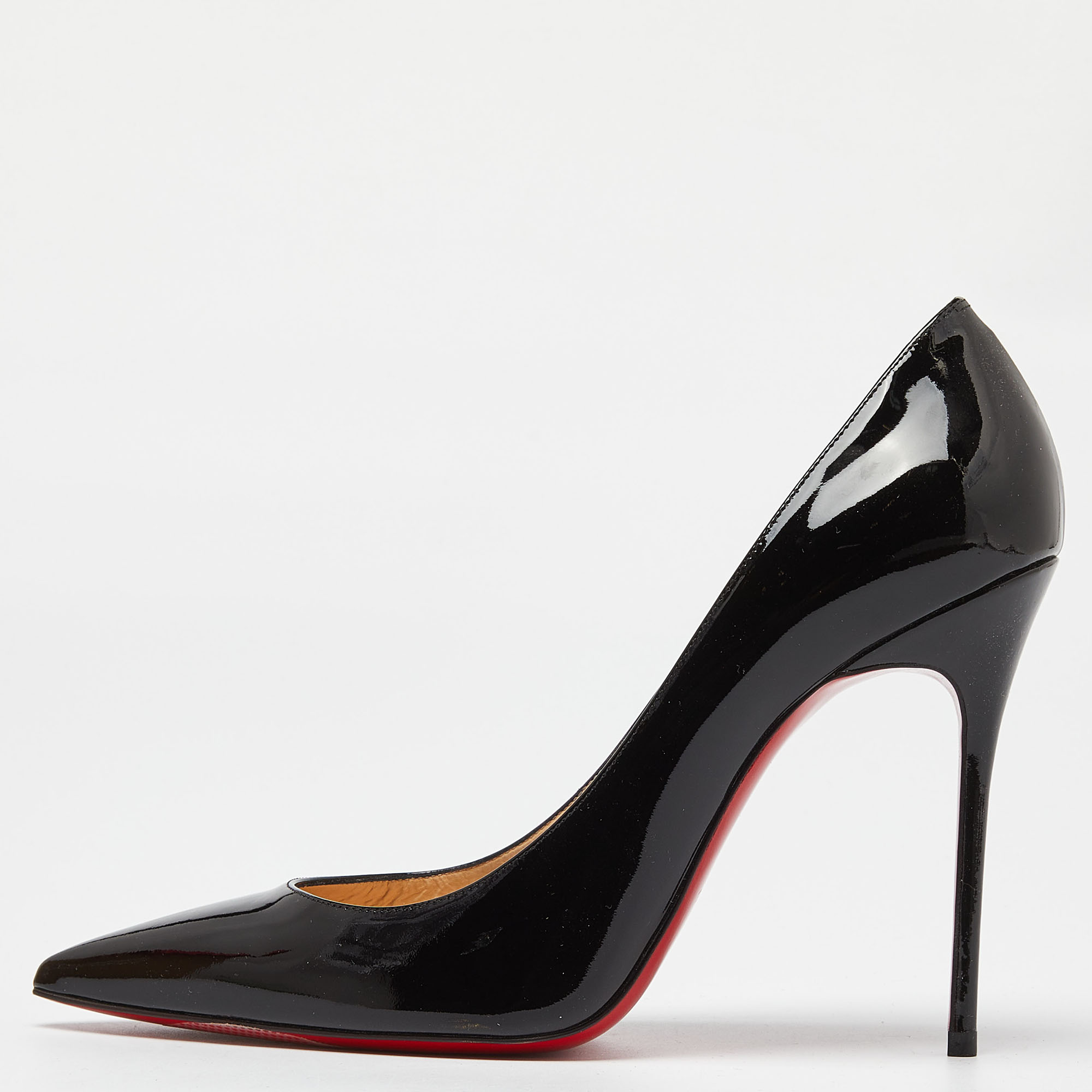 Christian louboutin black patent leather pigalle pointed toe pumps size 40.5