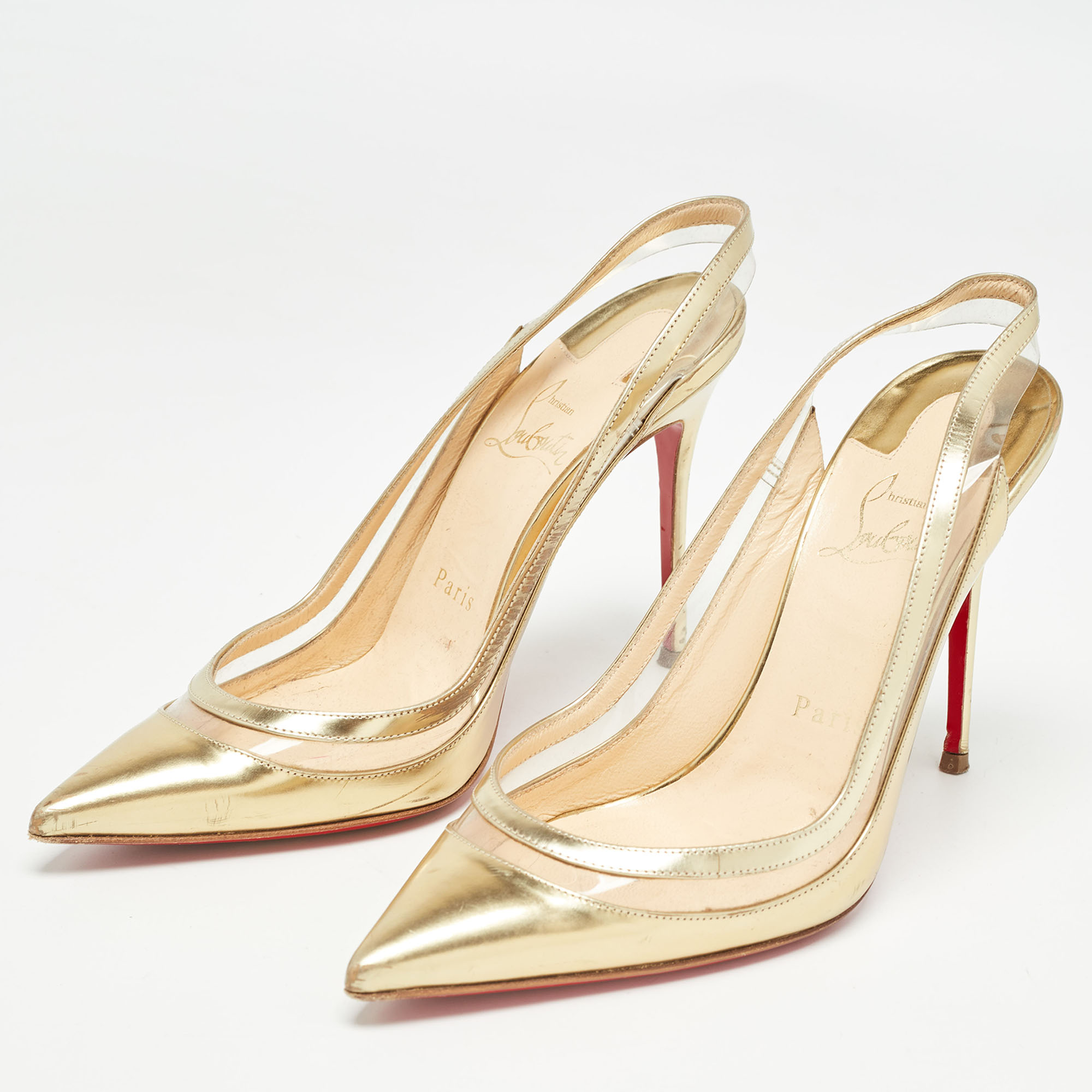 Christian Louboutin Gold Leather And PVC  Paulina Pumps Size 37