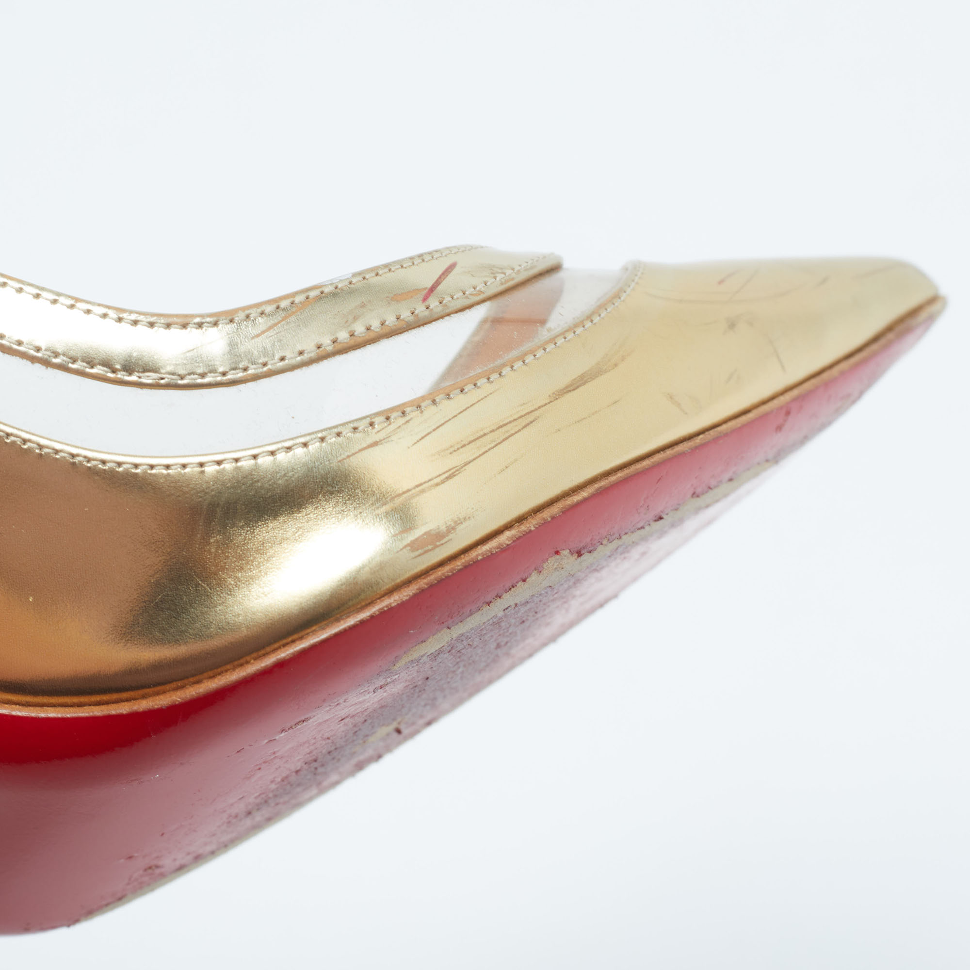 Christian Louboutin Gold Leather And PVC  Paulina Pumps Size 37