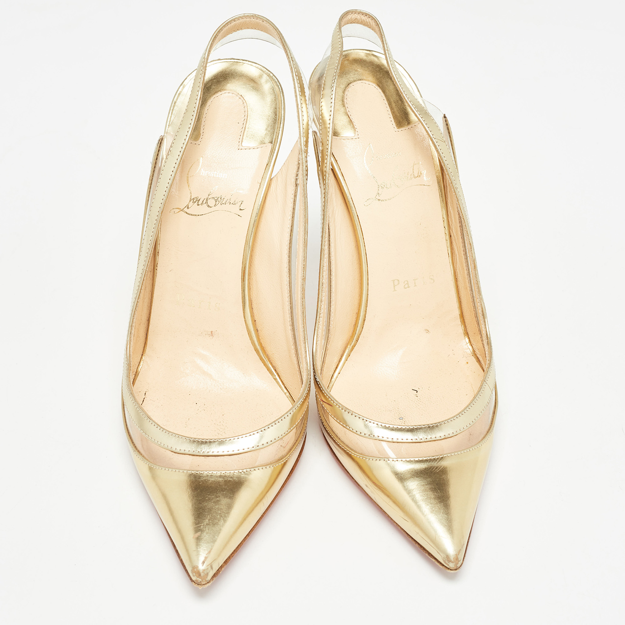 Christian Louboutin Gold Leather And PVC  Paulina Pumps Size 37