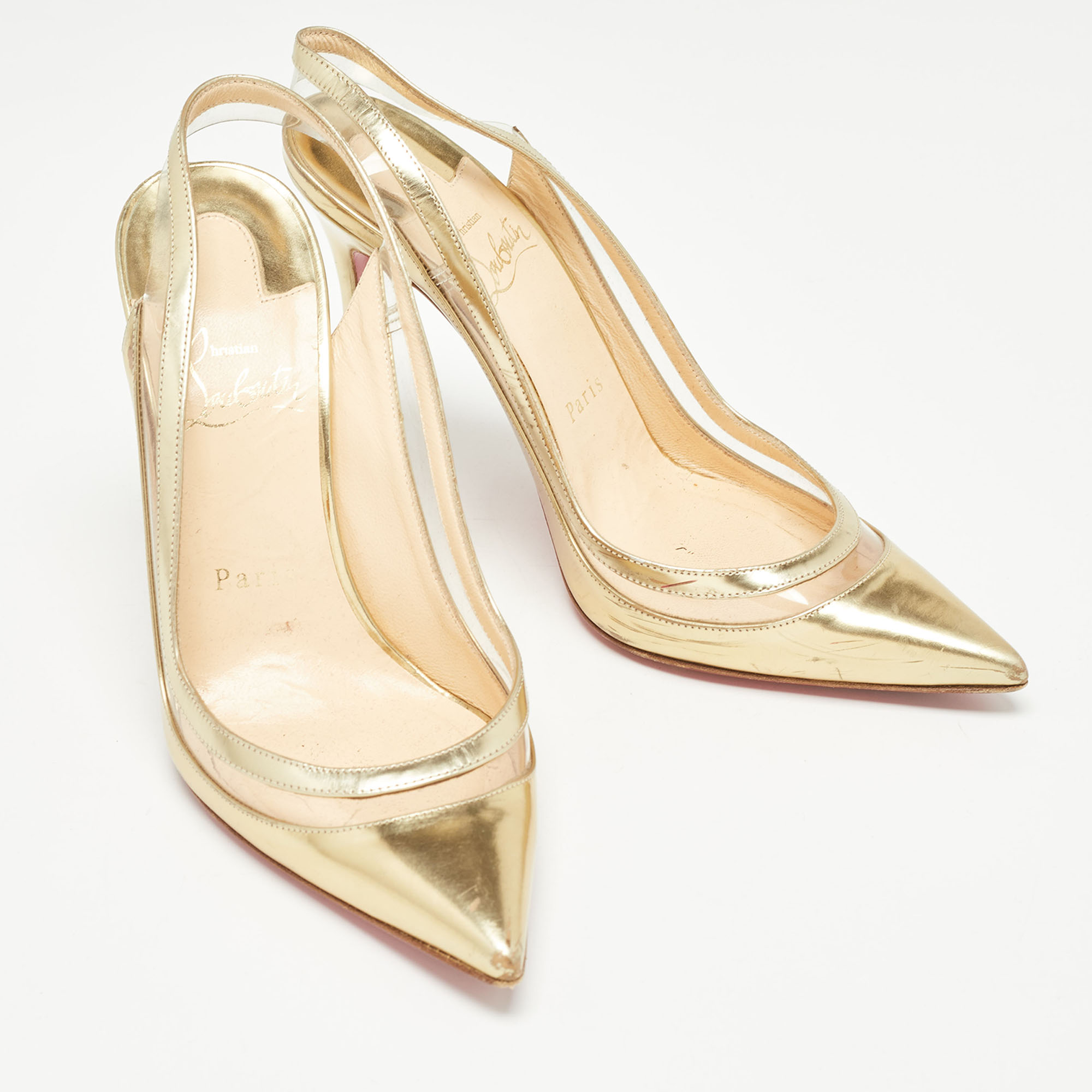 Christian Louboutin Gold Leather And PVC  Paulina Pumps Size 37