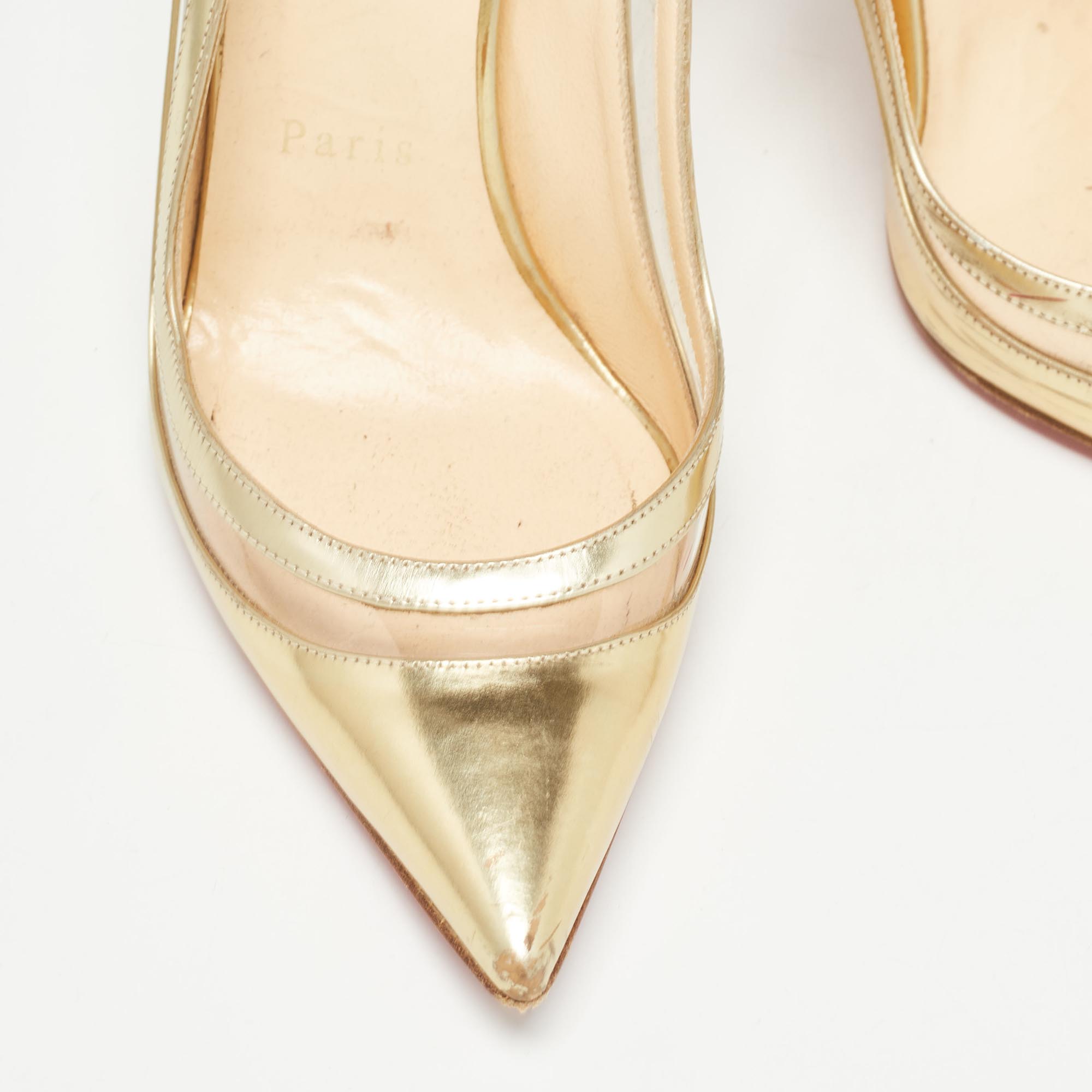 Christian Louboutin Gold Leather And PVC  Paulina Pumps Size 37