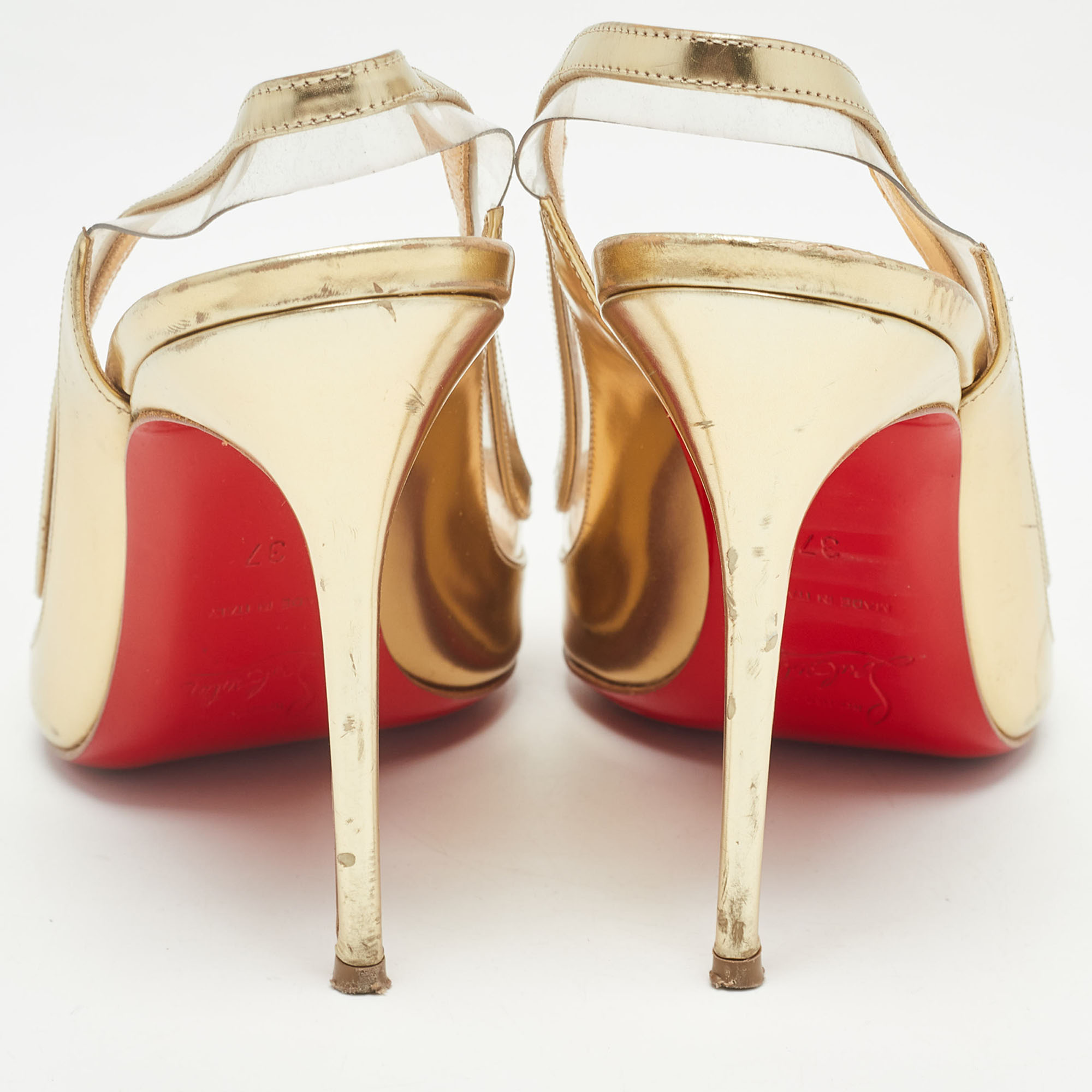 Christian Louboutin Gold Leather And PVC  Paulina Pumps Size 37