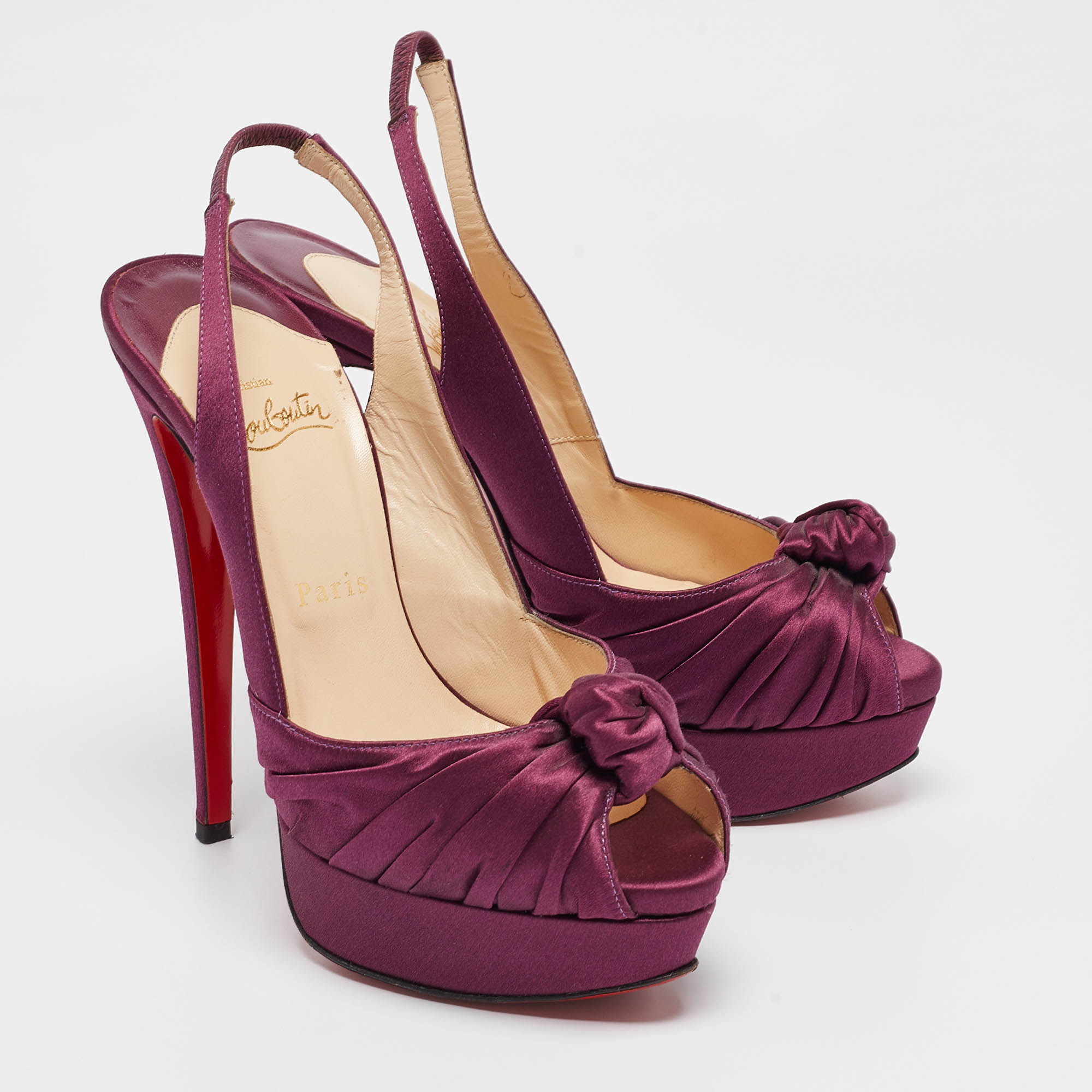 Christian Louboutin Purple Satin Jenny Slingback Pumps Size 38