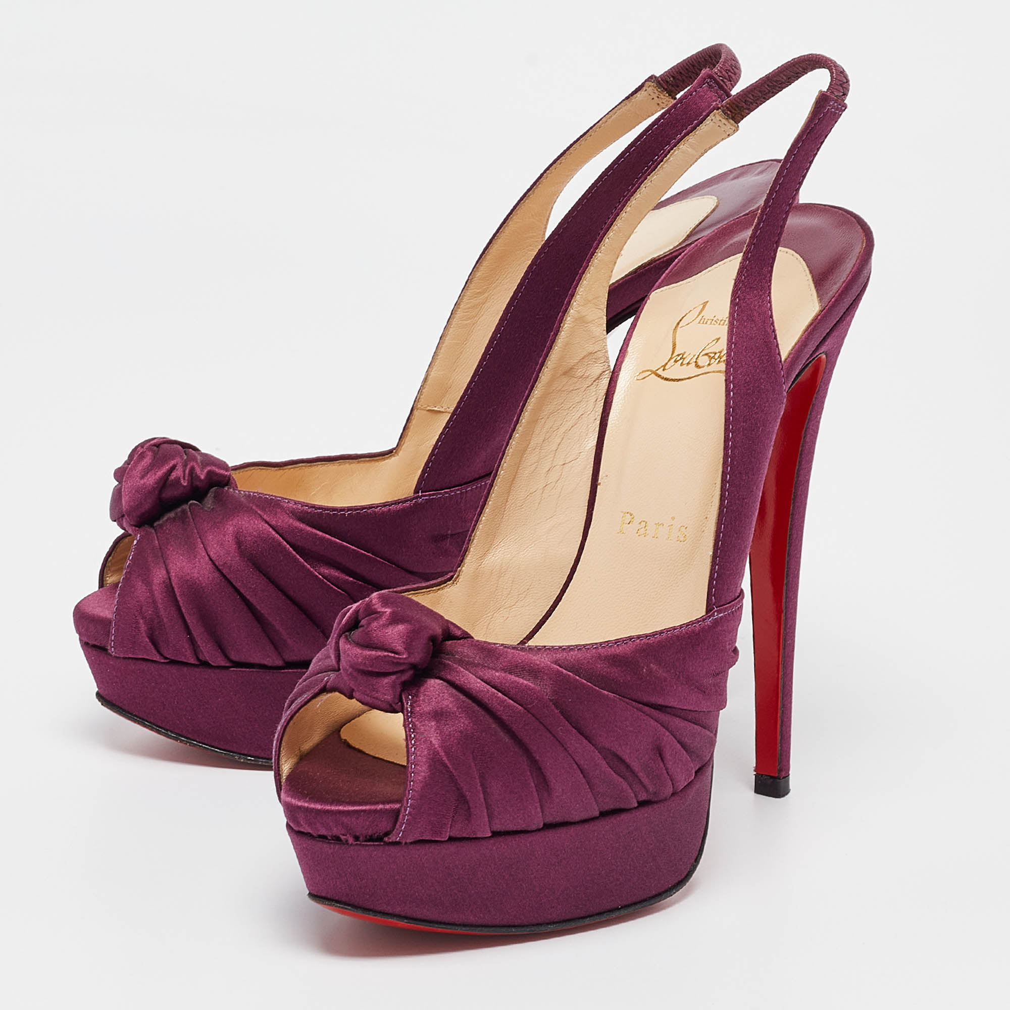 Christian Louboutin Purple Satin Jenny Slingback Pumps Size 38