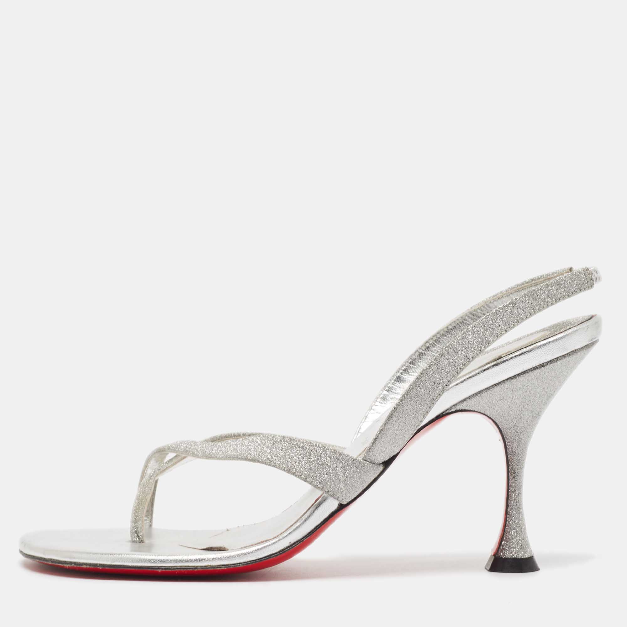 Christian Louboutin Silver Glitter Taralita  Sandals Size 37