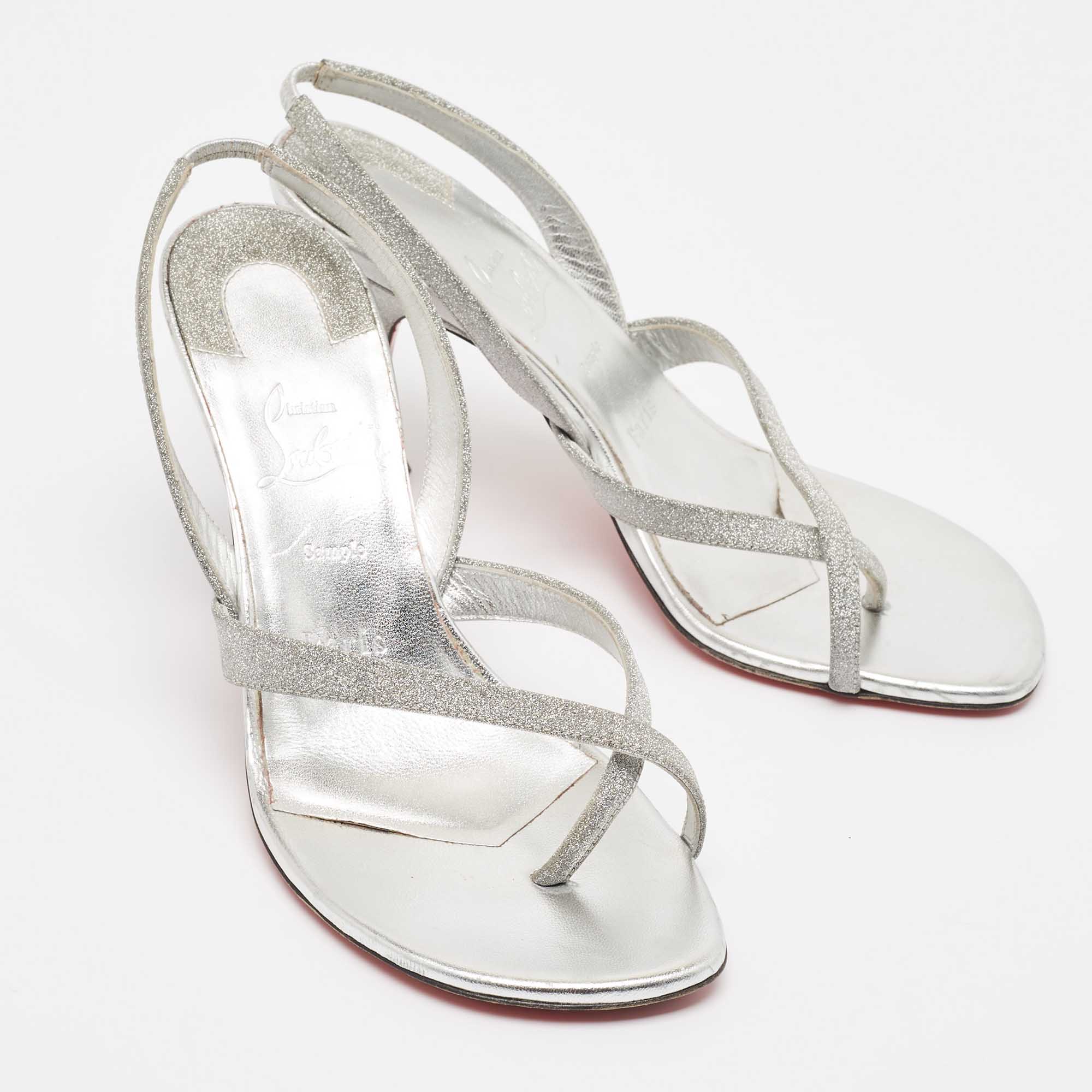 Christian Louboutin Silver Glitter Taralita  Sandals Size 37