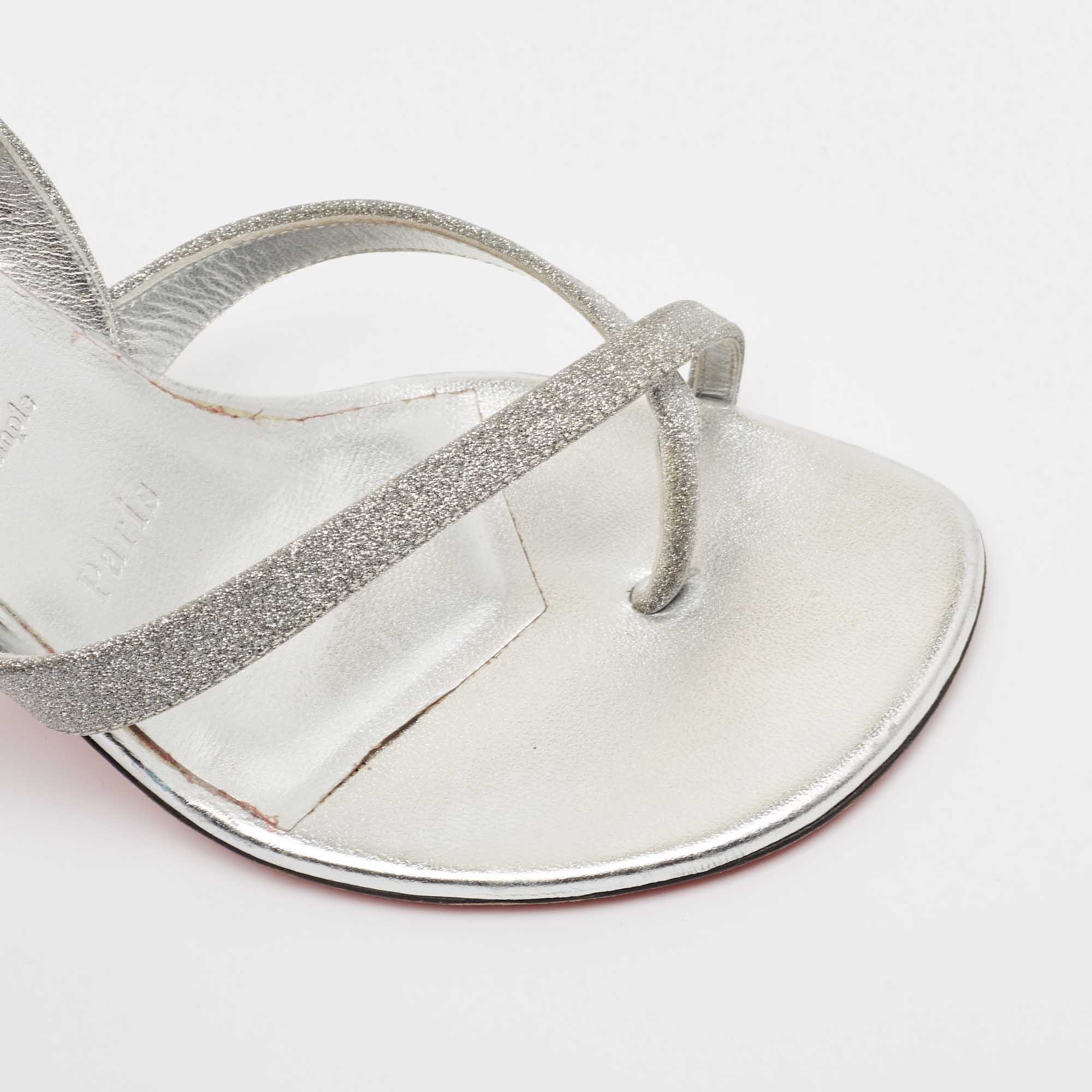 Christian Louboutin Silver Glitter Taralita  Sandals Size 37