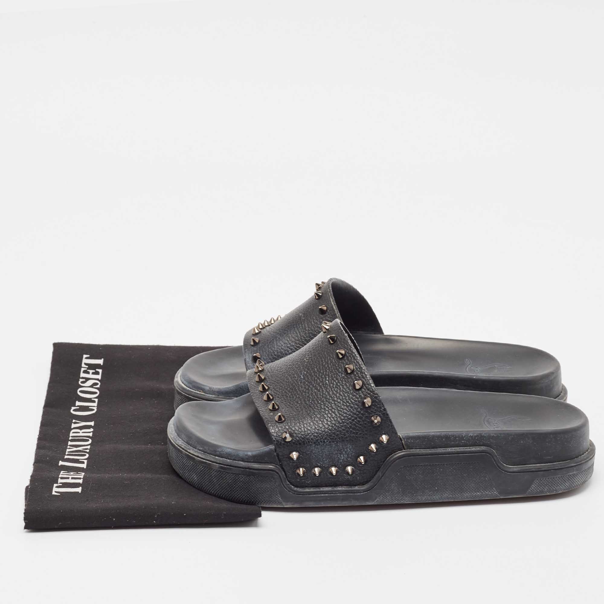 Christian Louboutin Black Leather Pool Fun Slides Size 41