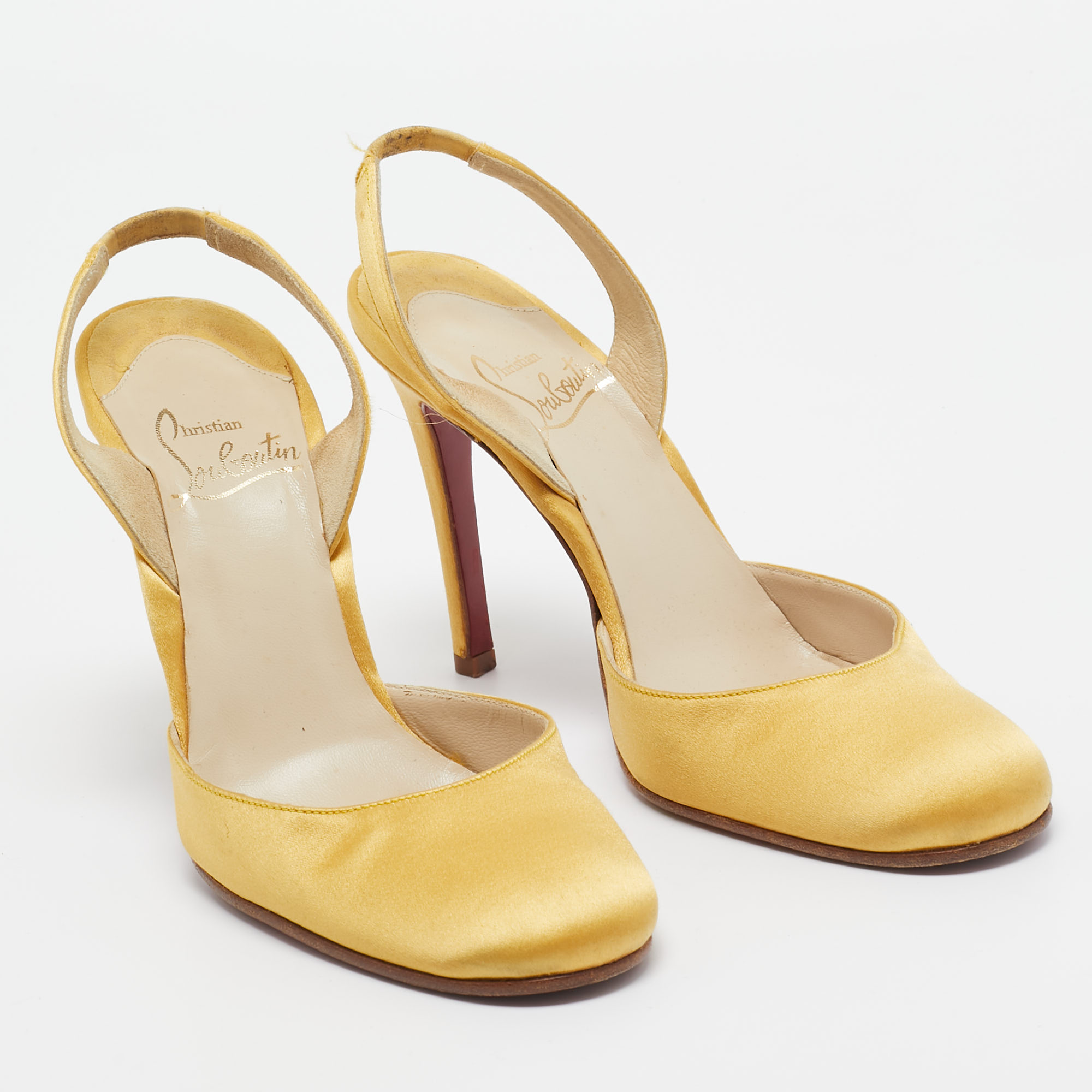 Christian Louboutin Yellow Satin Picador Slingback Pumps Size 36.5