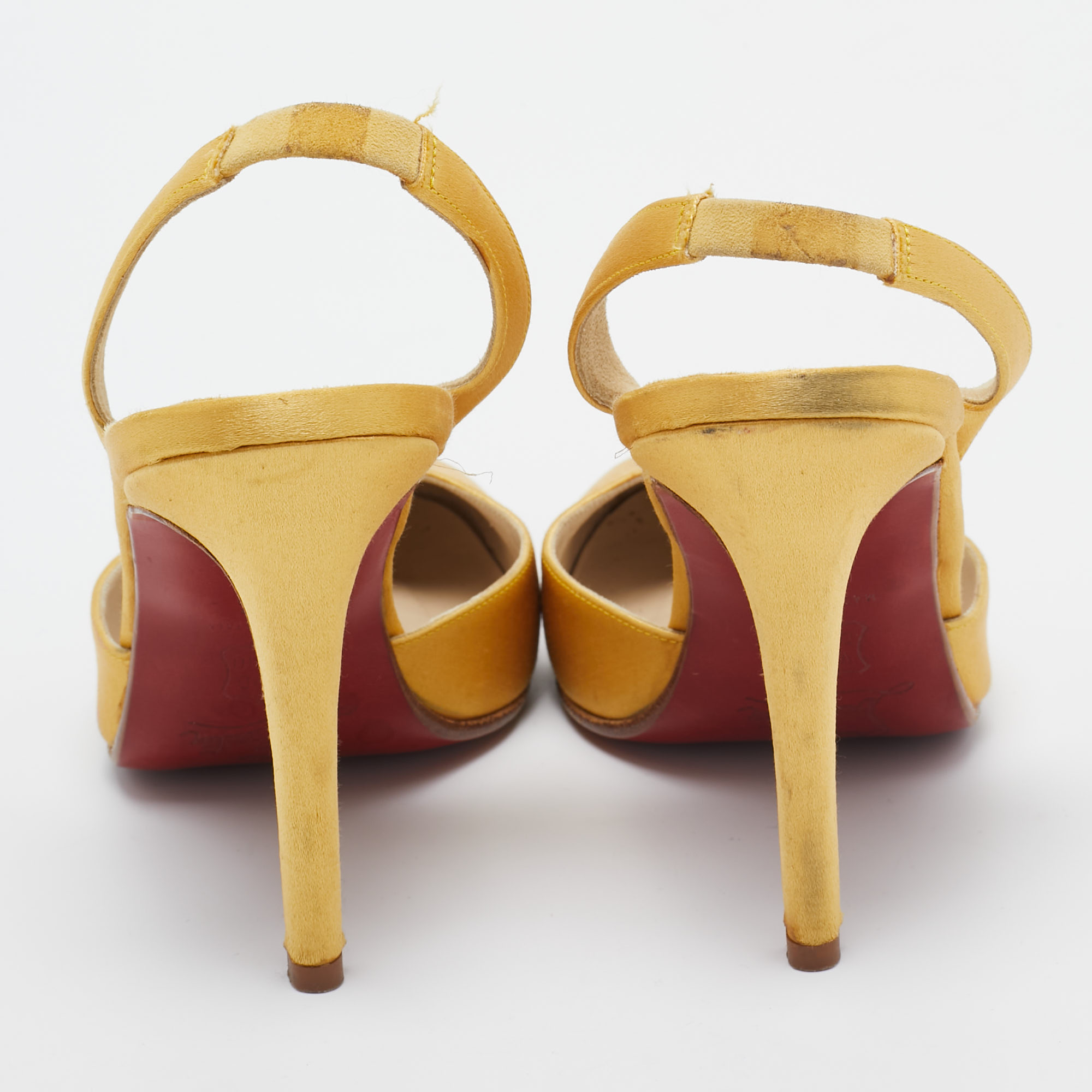 Christian Louboutin Yellow Satin Picador Slingback Pumps Size 36.5